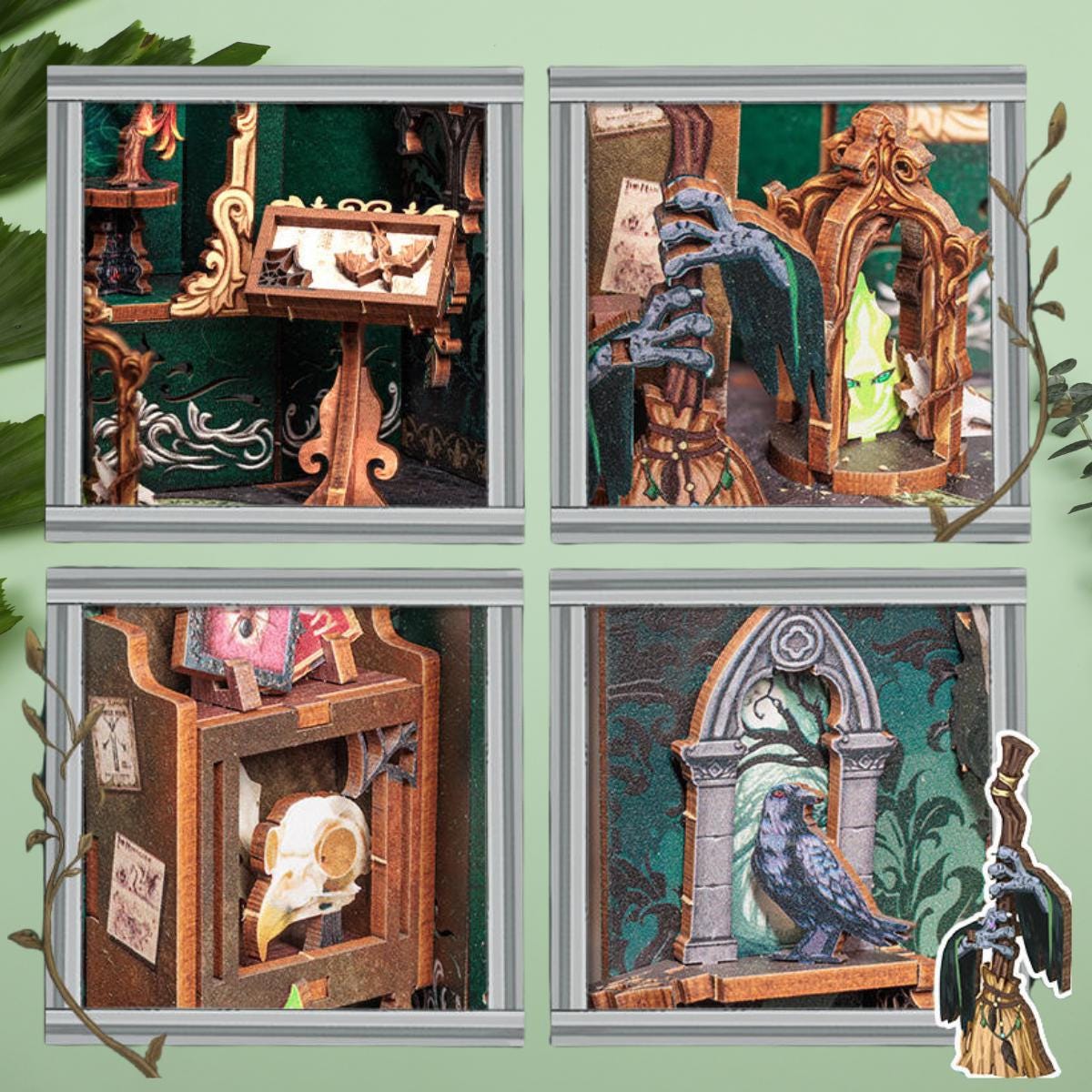 DIY Gothic Herbarium Book Nook Kit: 3D Wooden Puzzle Bookshelf Insert