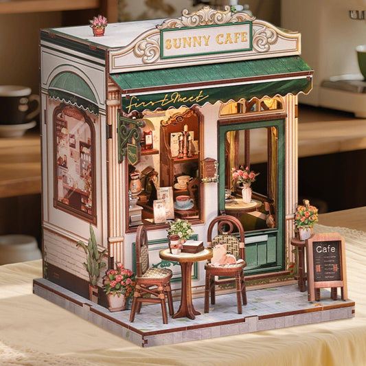 DIY Wooden Book Nook Kit: Retro Coffee Shop Bookshelf Insert