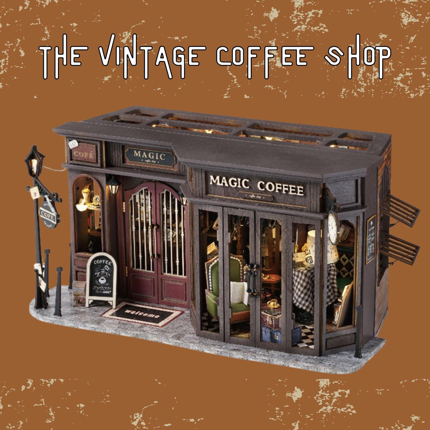 Vintage Coffee Shop Book Nook: 3D DIY Wooden Puzzle Miniature