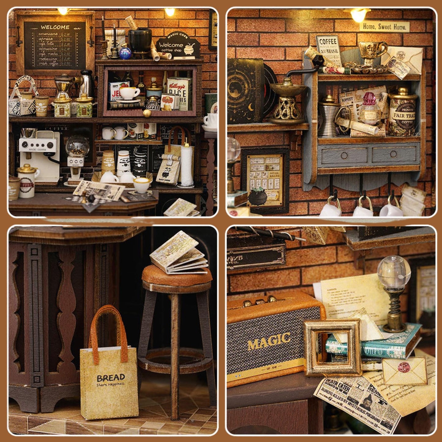 Vintage Coffee Shop Book Nook: 3D DIY Wooden Puzzle Miniature