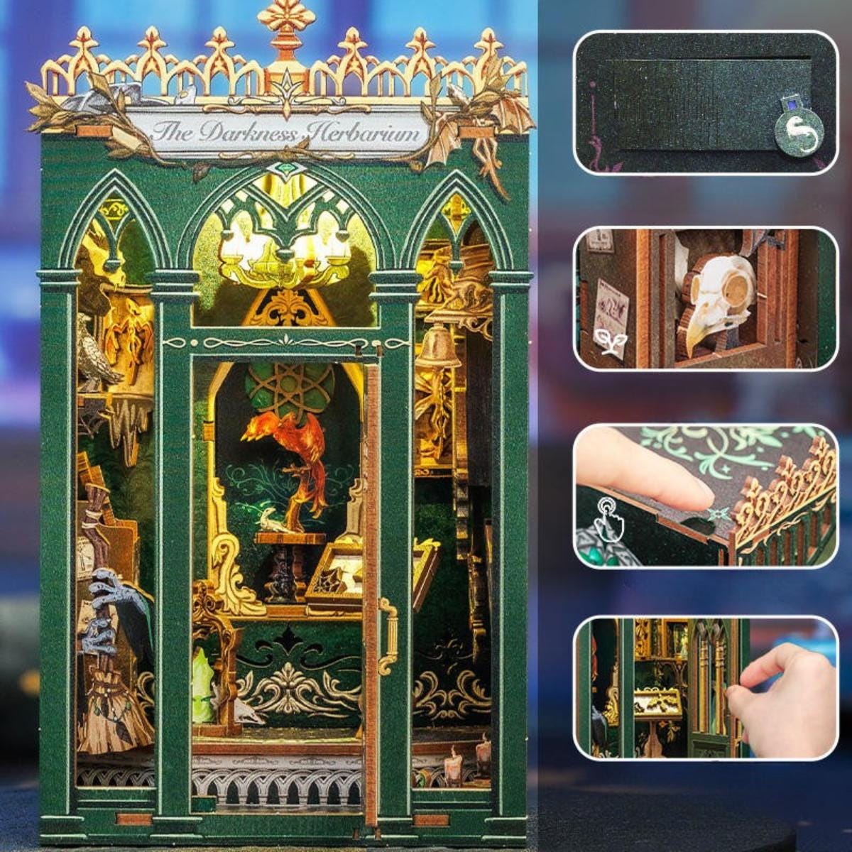 DIY Gothic Herbarium Book Nook Kit: 3D Wooden Puzzle Bookshelf Insert