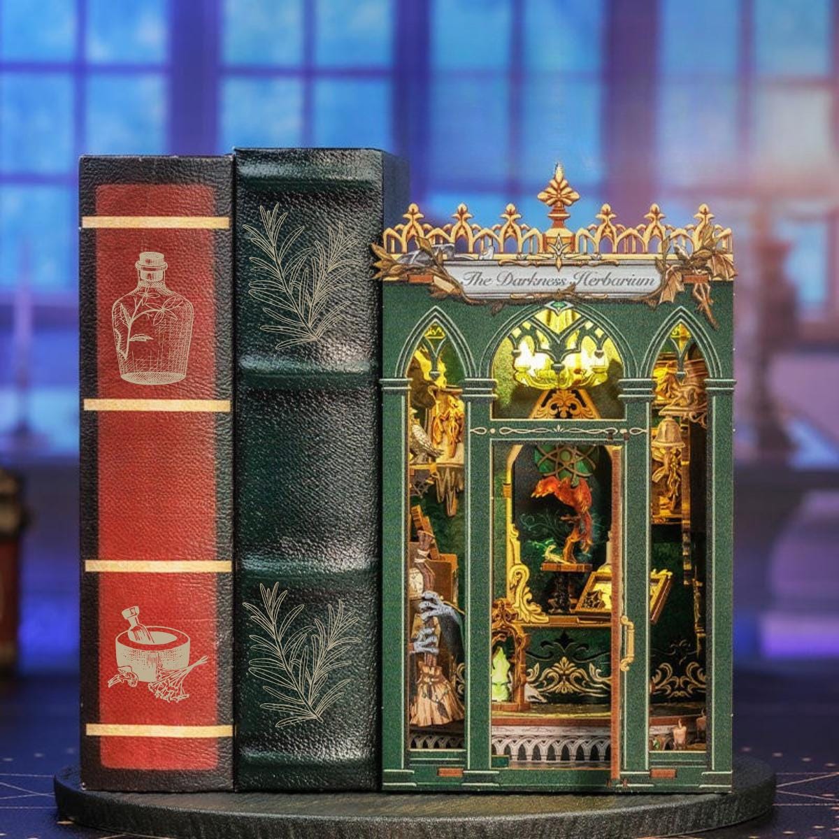 DIY Gothic Herbarium Book Nook Kit: 3D Wooden Puzzle Bookshelf Insert