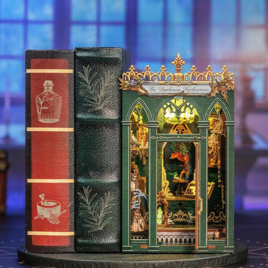 DIY Gothic Herbarium Book Nook Kit: 3D Wooden Puzzle Bookshelf Insert