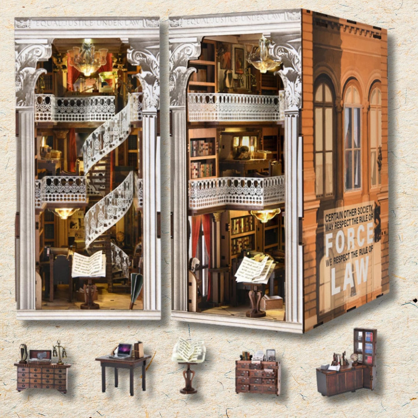 Law Library Book Nook: 3D DIY Wooden Puzzle Miniature