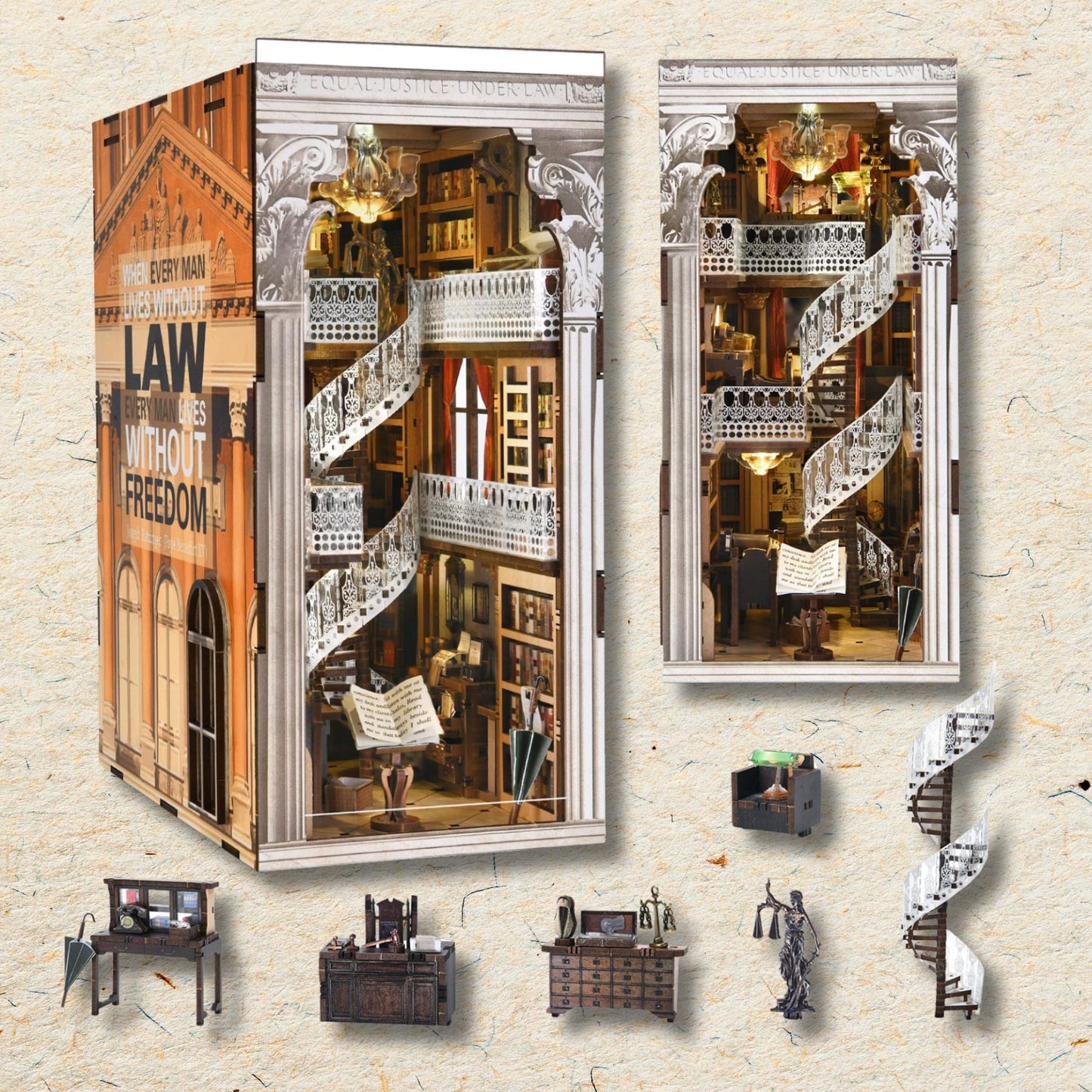 Law Library Book Nook: 3D DIY Wooden Puzzle Miniature