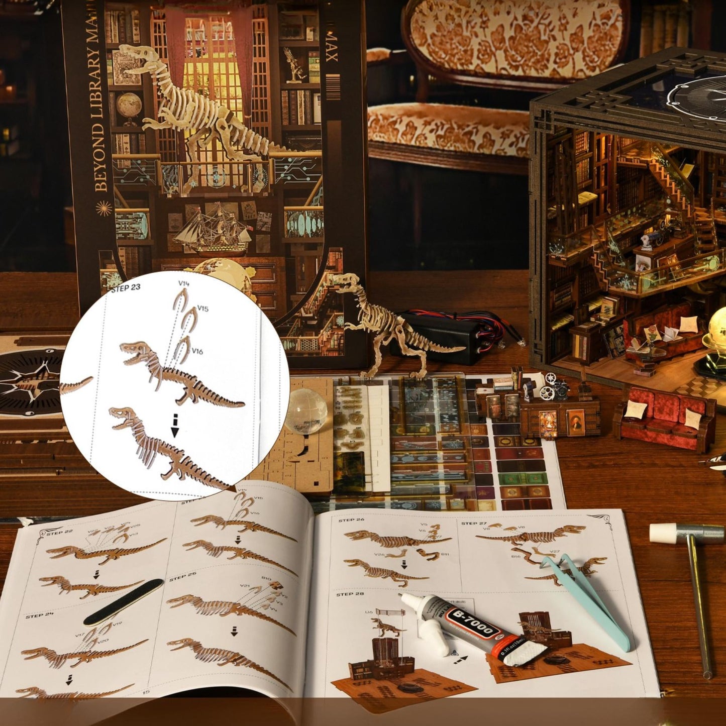 DIY Miniature Library Book Nook: 3D Wooden Puzzle Bookend Gift