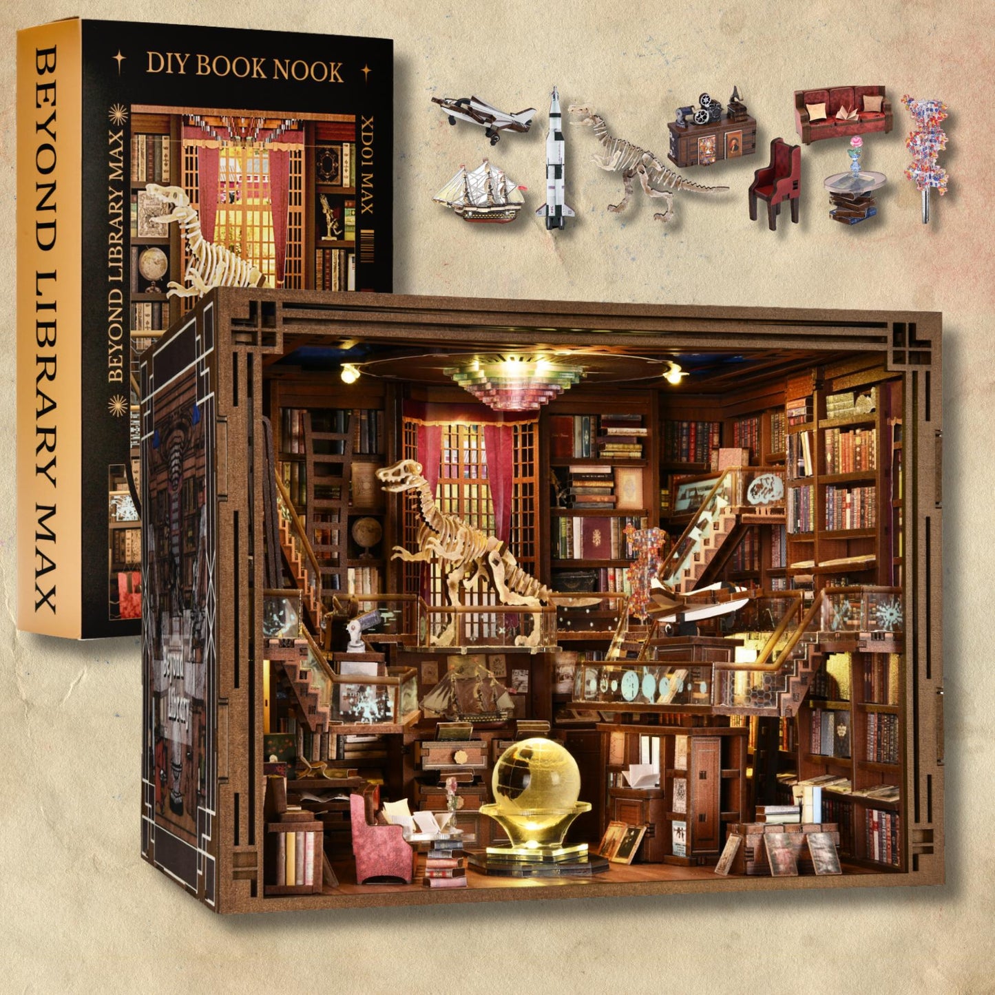 DIY Miniature Library Book Nook: 3D Wooden Puzzle Bookend Gift