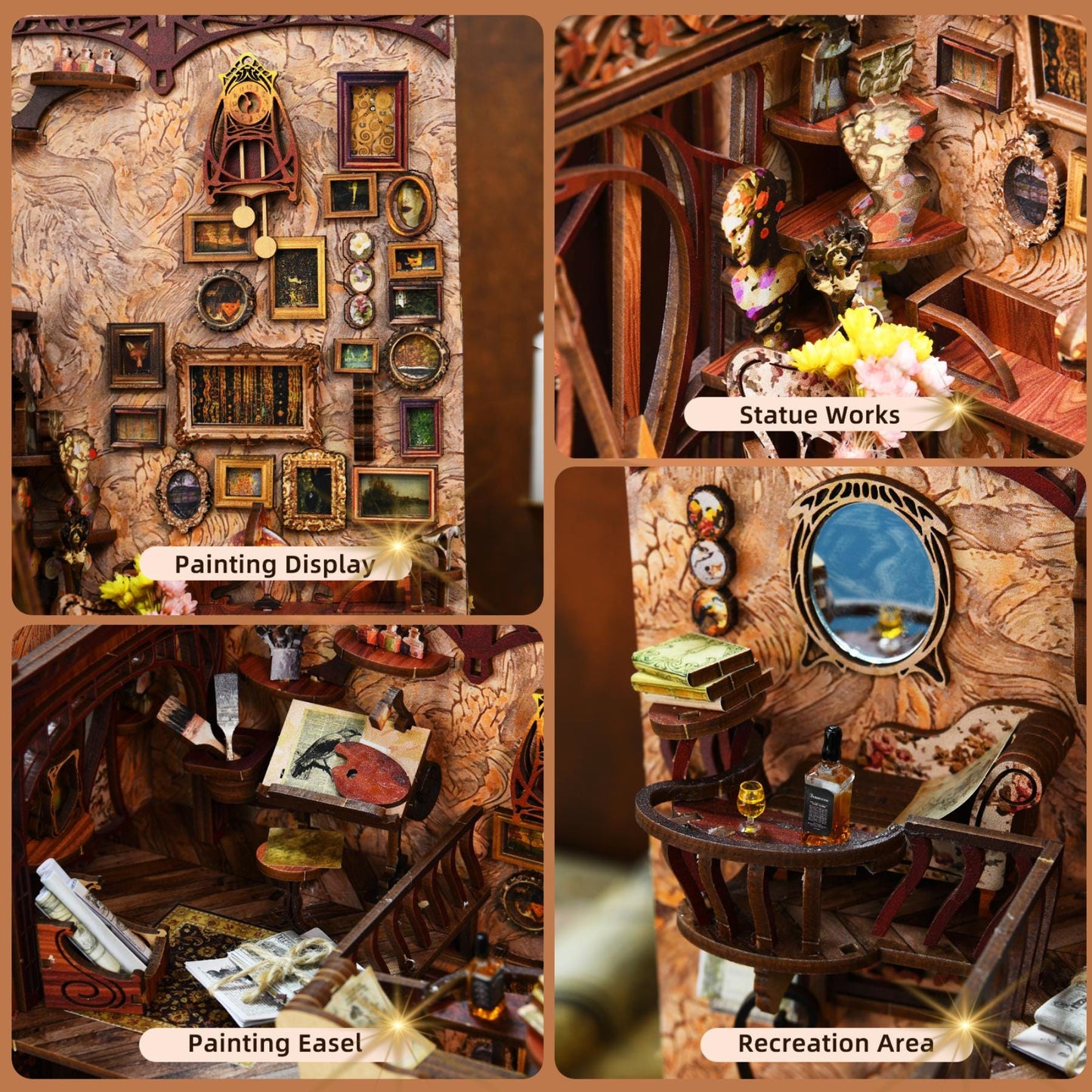 Art Nouveau Book Nook: 3D Wooden Puzzle Miniature Bookshelf Insert