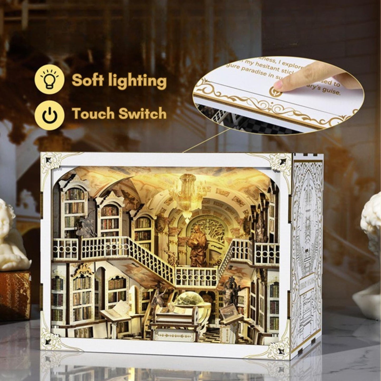 Divine Realm Library Book Nook: 3D Wooden Puzzle Bookshelf Insert