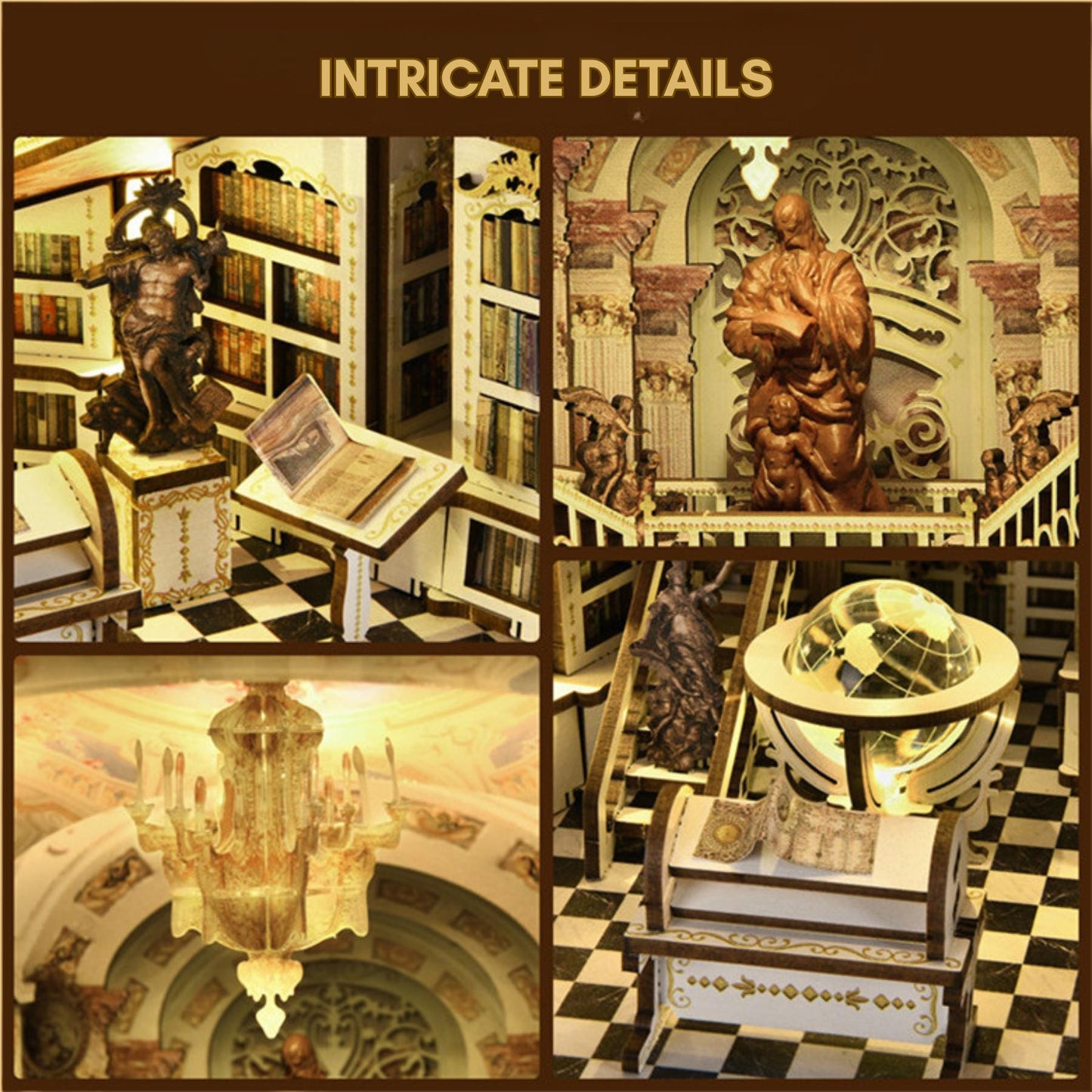 Divine Realm Library Book Nook: 3D Wooden Puzzle Bookshelf Insert