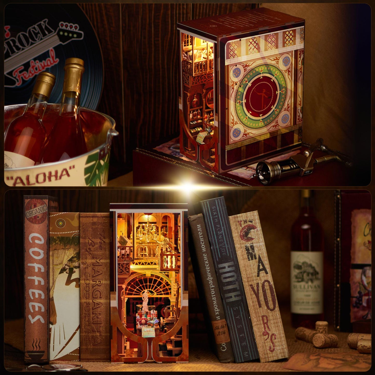 DIY Speakeasy Book Nook Kit: 3D Wooden Puzzle Bookend
