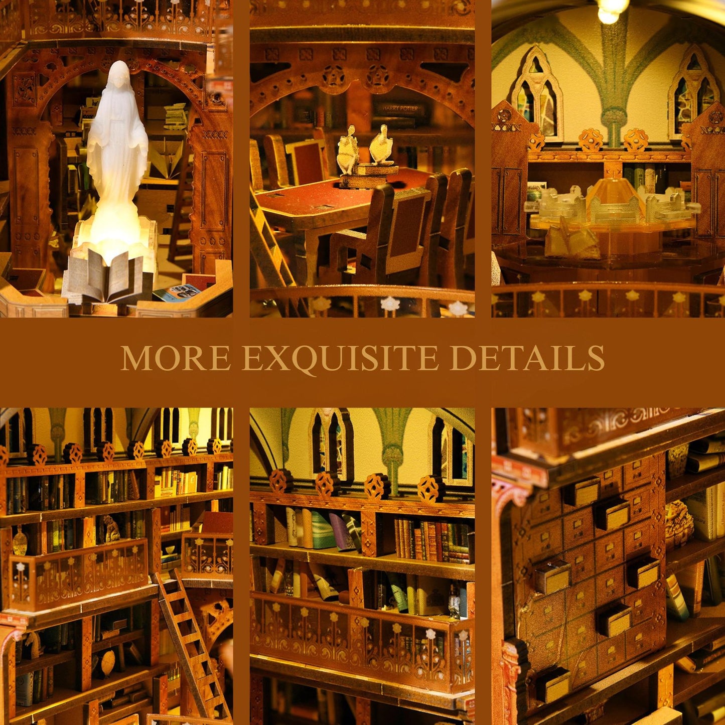 DIY Library Book Nook Kit: 3D Wooden Puzzle Bookend with LED