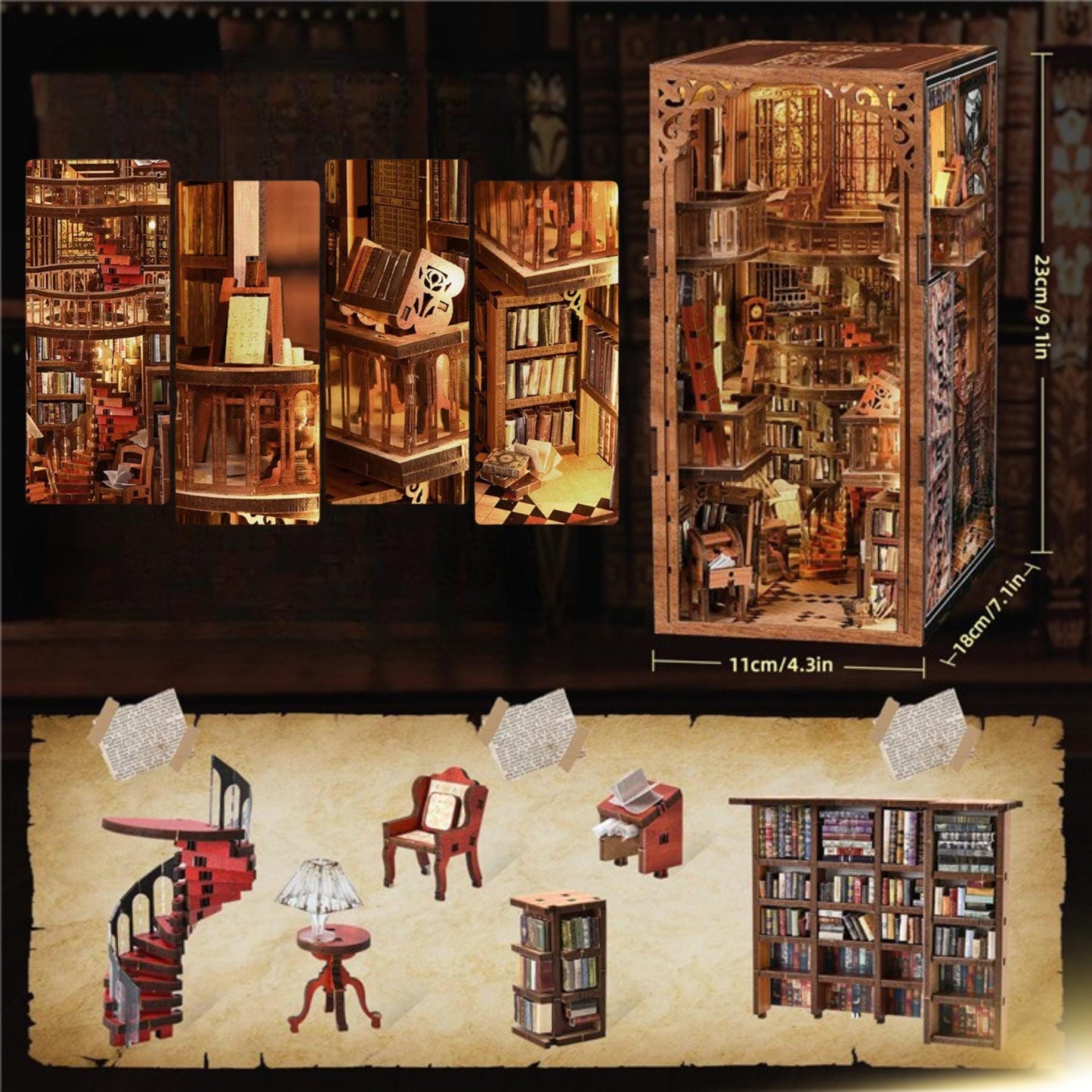 DIY Wooden Book Nook Kit: The Whispering Library Miniature Bookshelf Decoration