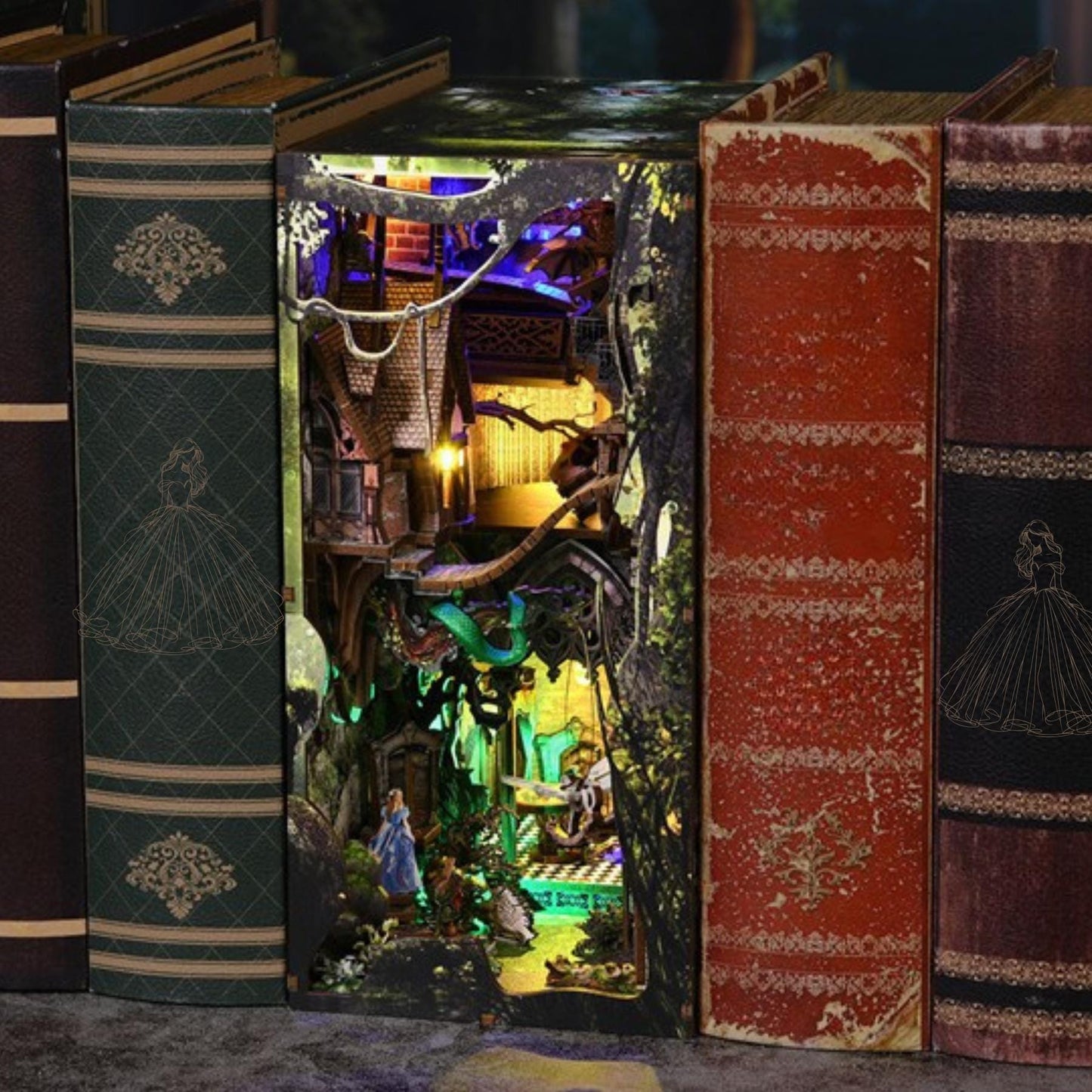 Alice in Wonderland Book Nook: 3D DIY Wooden Bookshelf Insert