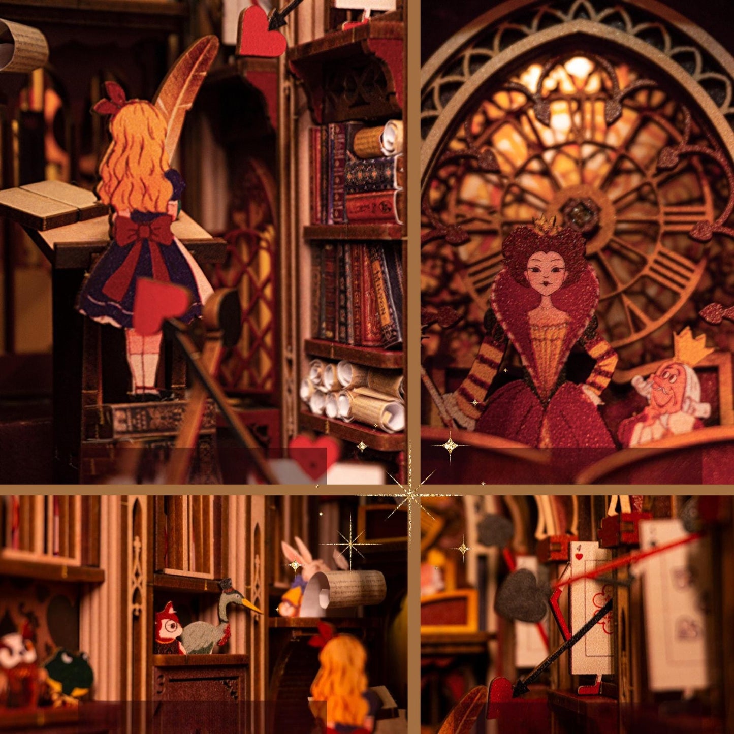 Alice’s Enchanted Trial Book Nook | Alice in Court Bookshelf Decoration | 3D DIY Wooden Puzzle Miniature | Perfect Bookend Gift