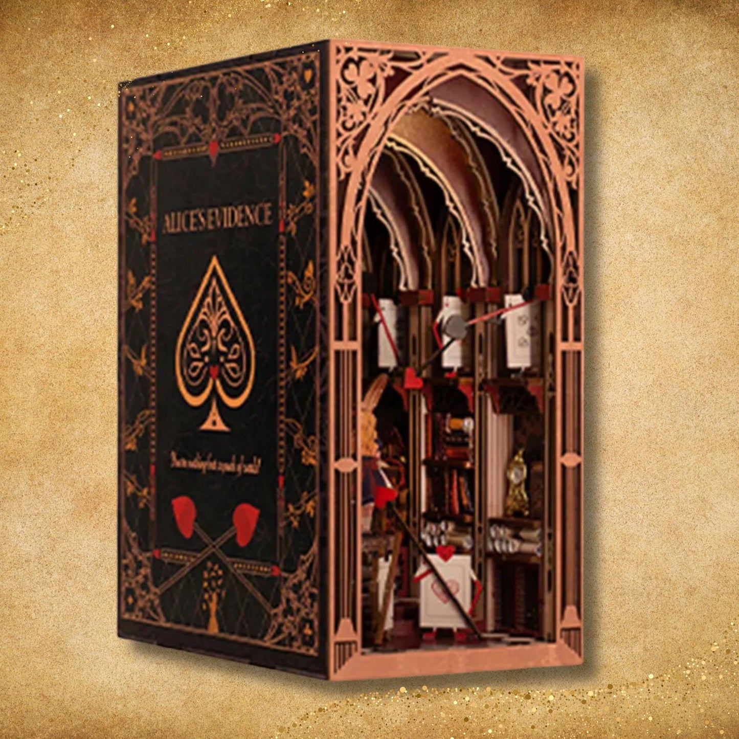 Alice’s Enchanted Trial Book Nook | Alice in Court Bookshelf Decoration | 3D DIY Wooden Puzzle Miniature | Perfect Bookend Gift