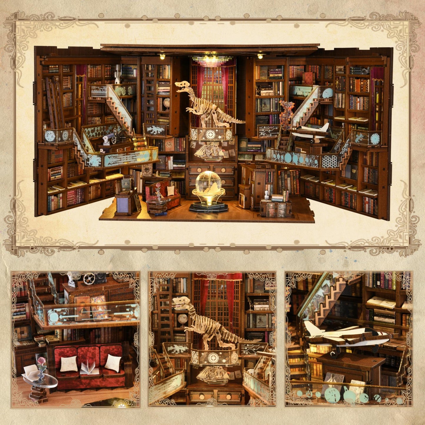 DIY Miniature Library Book Nook: 3D Wooden Puzzle Bookend Gift