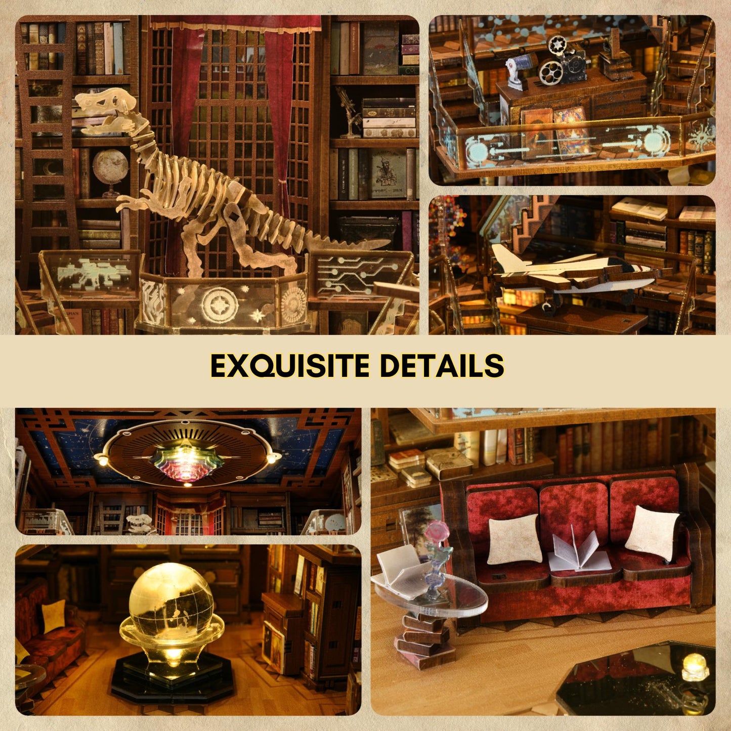 DIY Miniature Library Book Nook: 3D Wooden Puzzle Bookend Gift