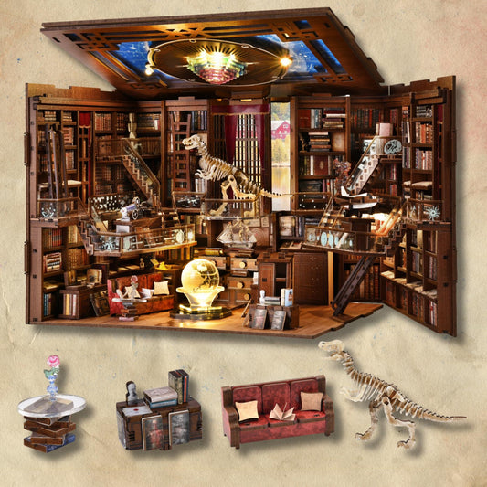 DIY Miniature Library Book Nook: 3D Wooden Puzzle Bookend Gift