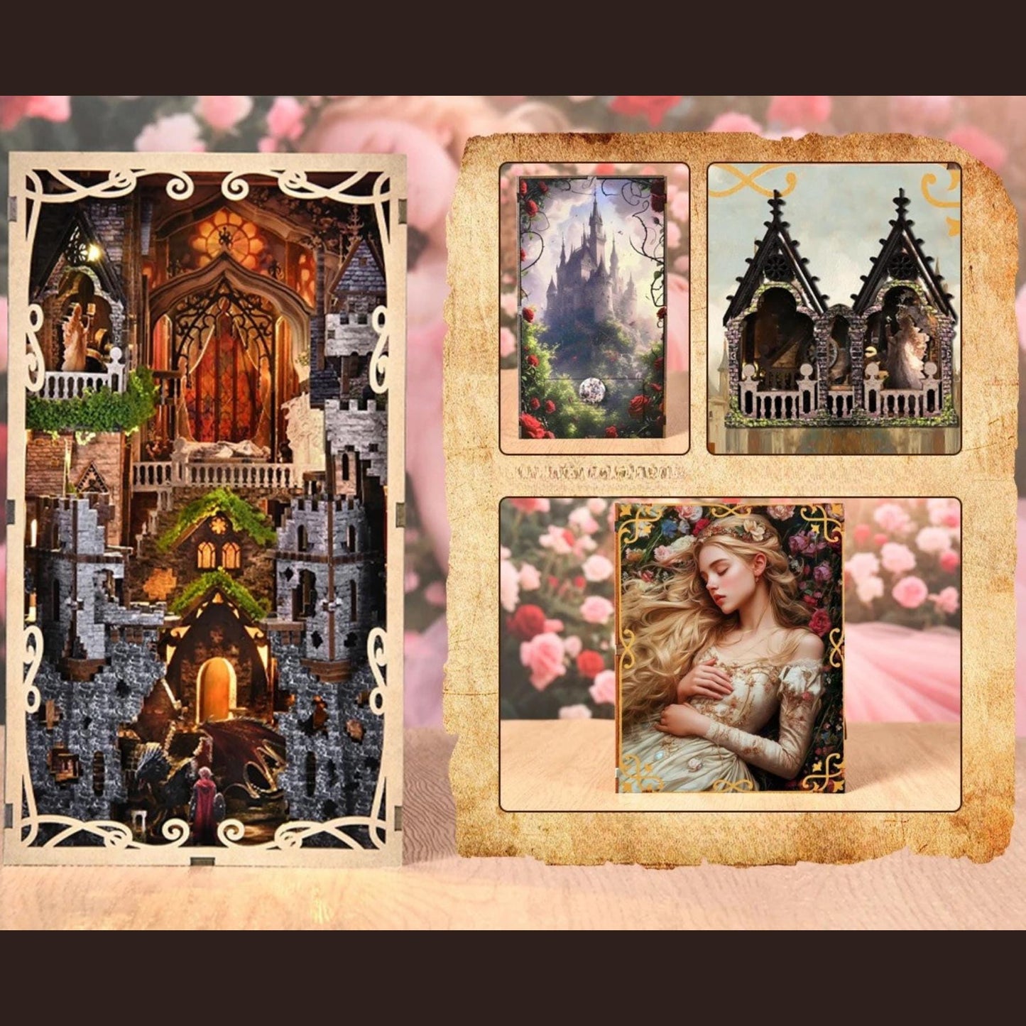 Sleeping Beauty Book Nook: 3D DIY Castle Bookshelf Insert