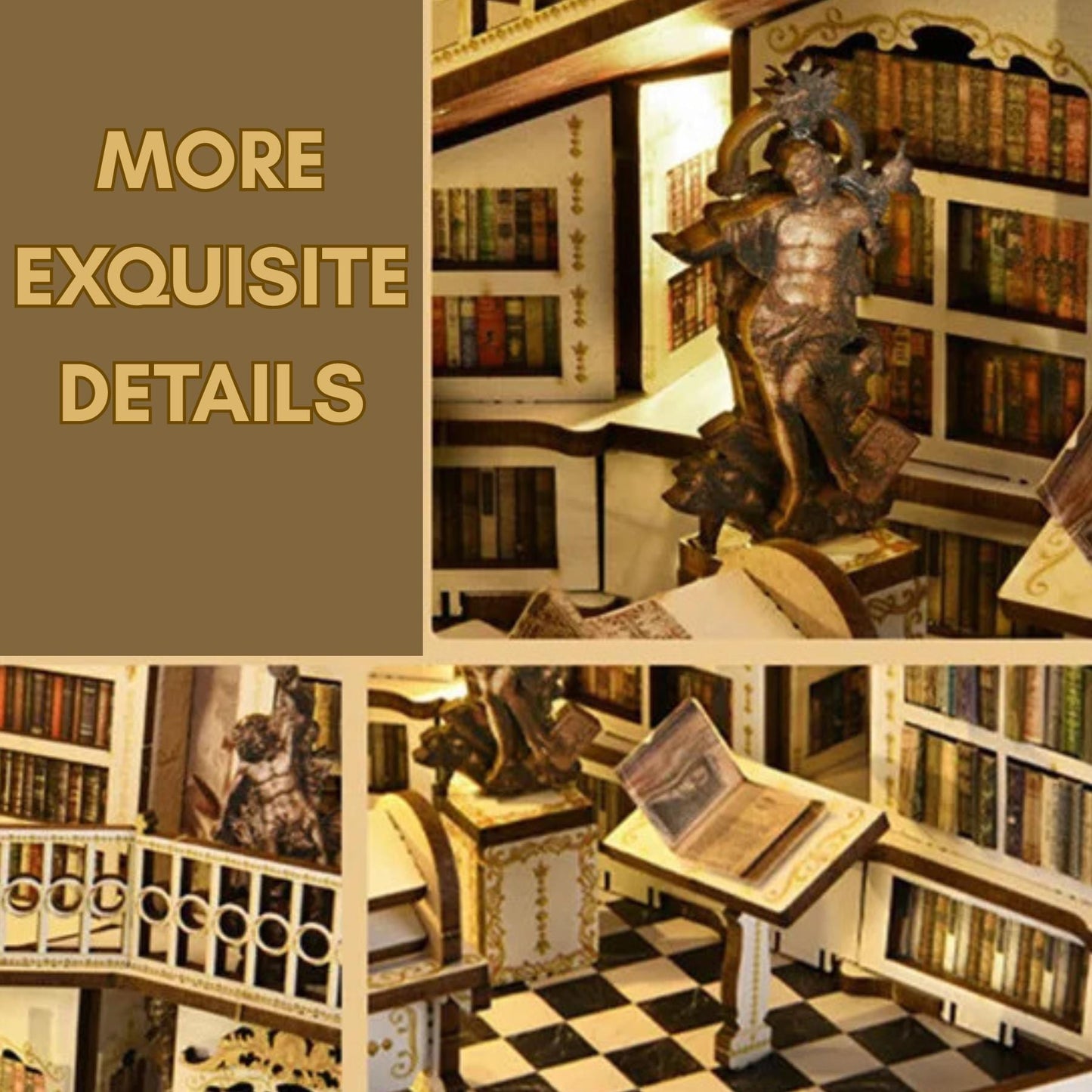 Divine Realm Library Book Nook: 3D Wooden Puzzle Bookshelf Insert
