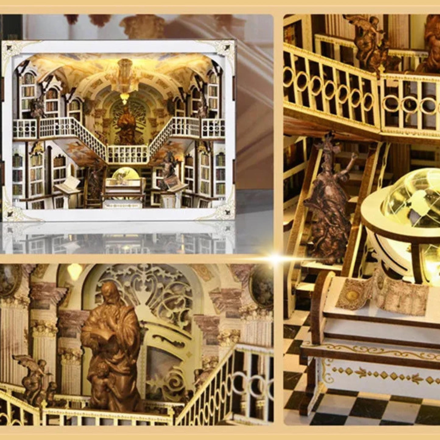 Divine Realm Library Book Nook: 3D Wooden Puzzle Bookshelf Insert