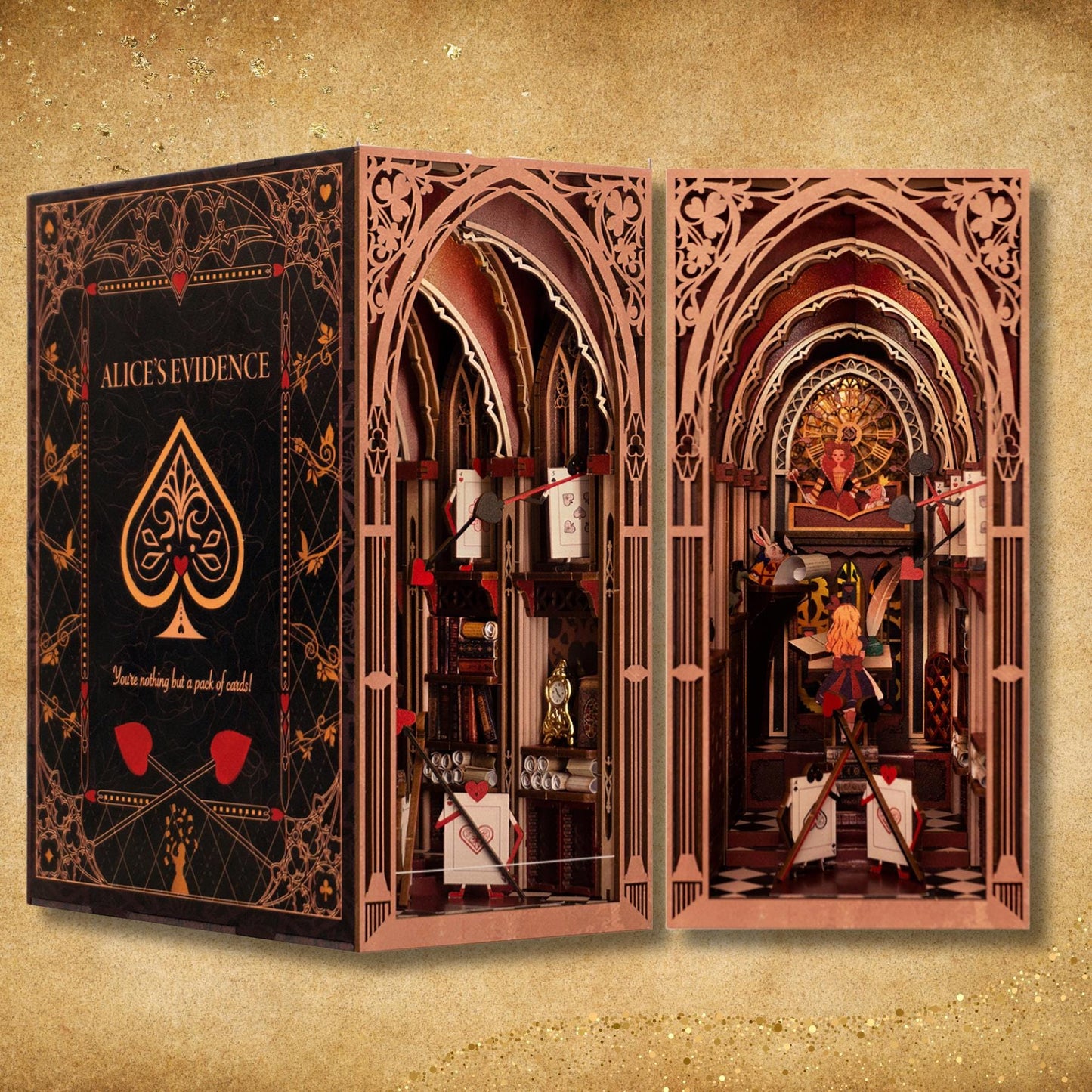 Alice’s Enchanted Trial Book Nook | Alice in Court Bookshelf Decoration | 3D DIY Wooden Puzzle Miniature | Perfect Bookend Gift