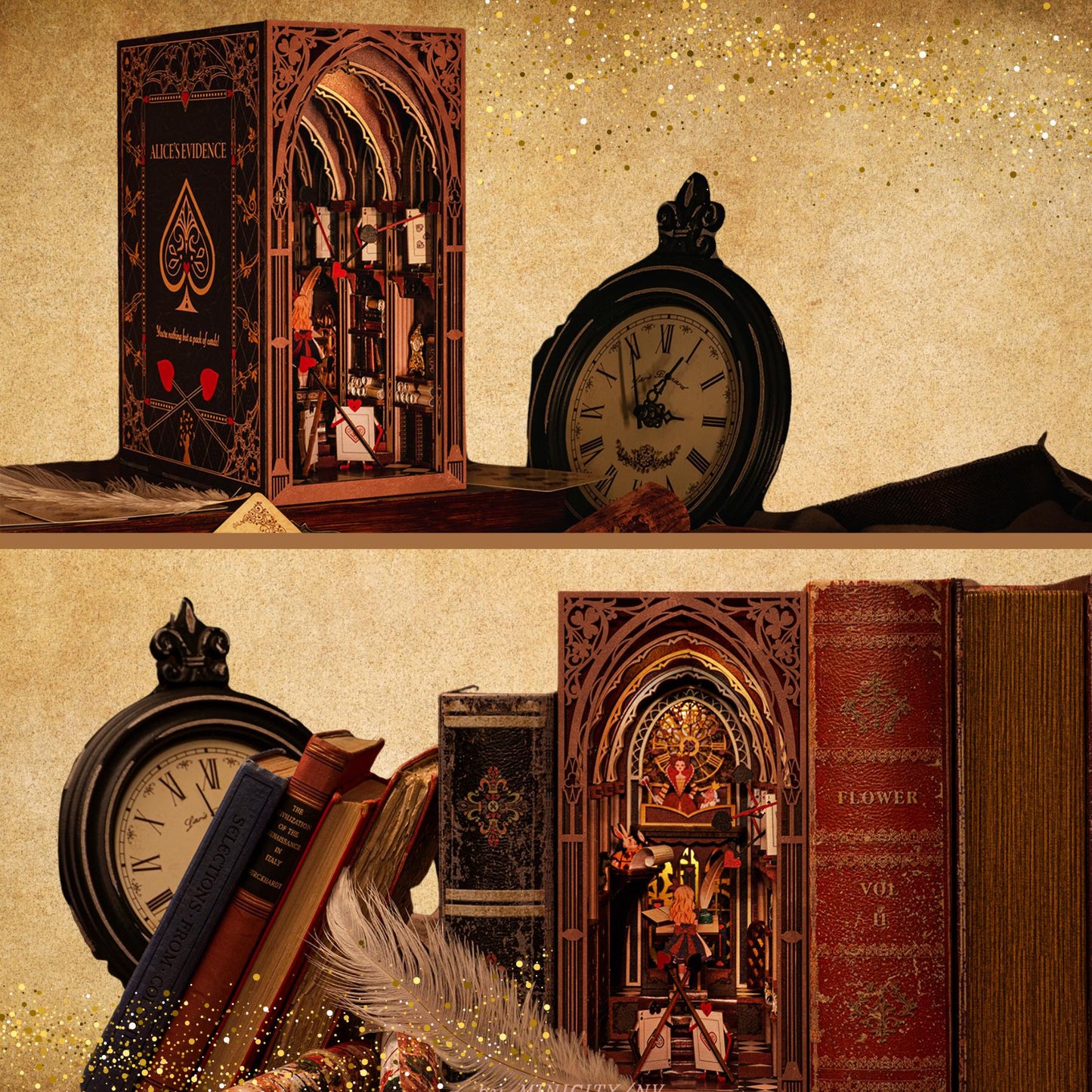 Alice’s Enchanted Trial Book Nook | Alice in Court Bookshelf Decoration | 3D DIY Wooden Puzzle Miniature | Perfect Bookend Gift