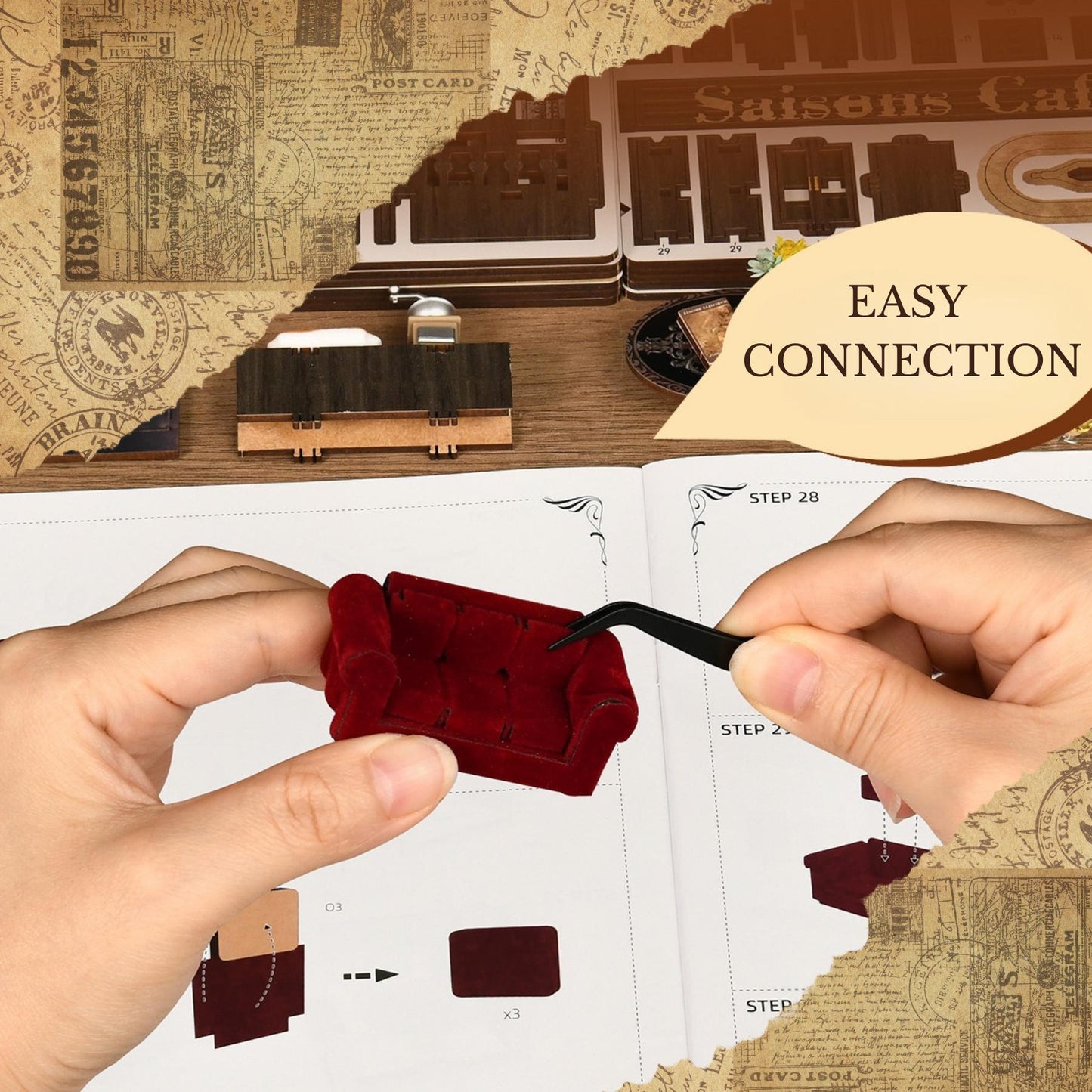 DIY Book Nook Kit: Vintage Cafe Bookshelf Insert, 3D Wooden Puzzle