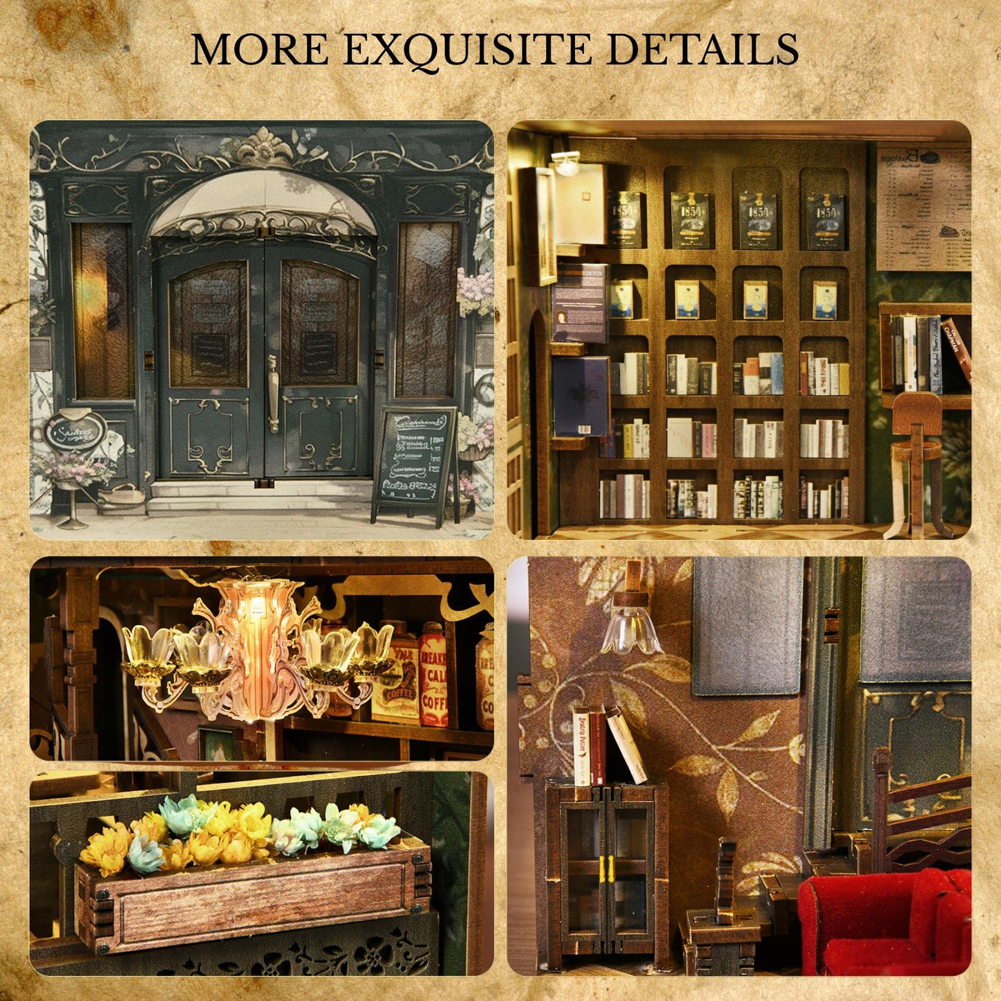 DIY Book Nook Kit: Vintage Cafe Bookshelf Insert, 3D Wooden Puzzle