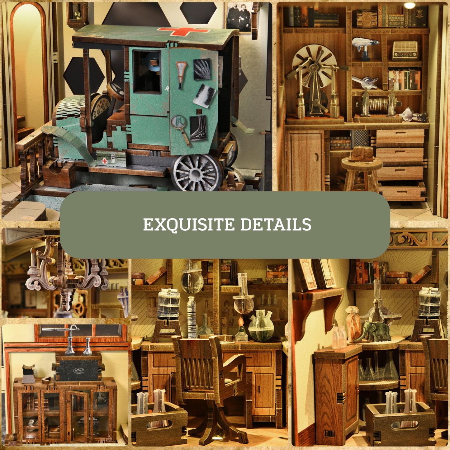 The Scientist’s Lab Book Nook | The Radium Lady Bookshelf Decoration | 3D DIY Wooden Puzzle Miniature | Perfect Bookend Gift