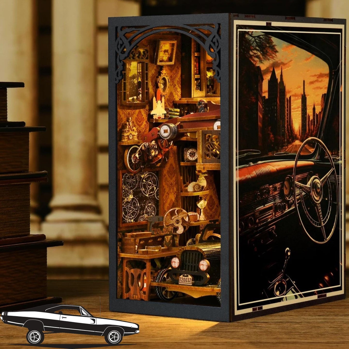 The Retro Drive Book nook | 3D DIY Car players Book end | Vintage styled Bookshelf insert