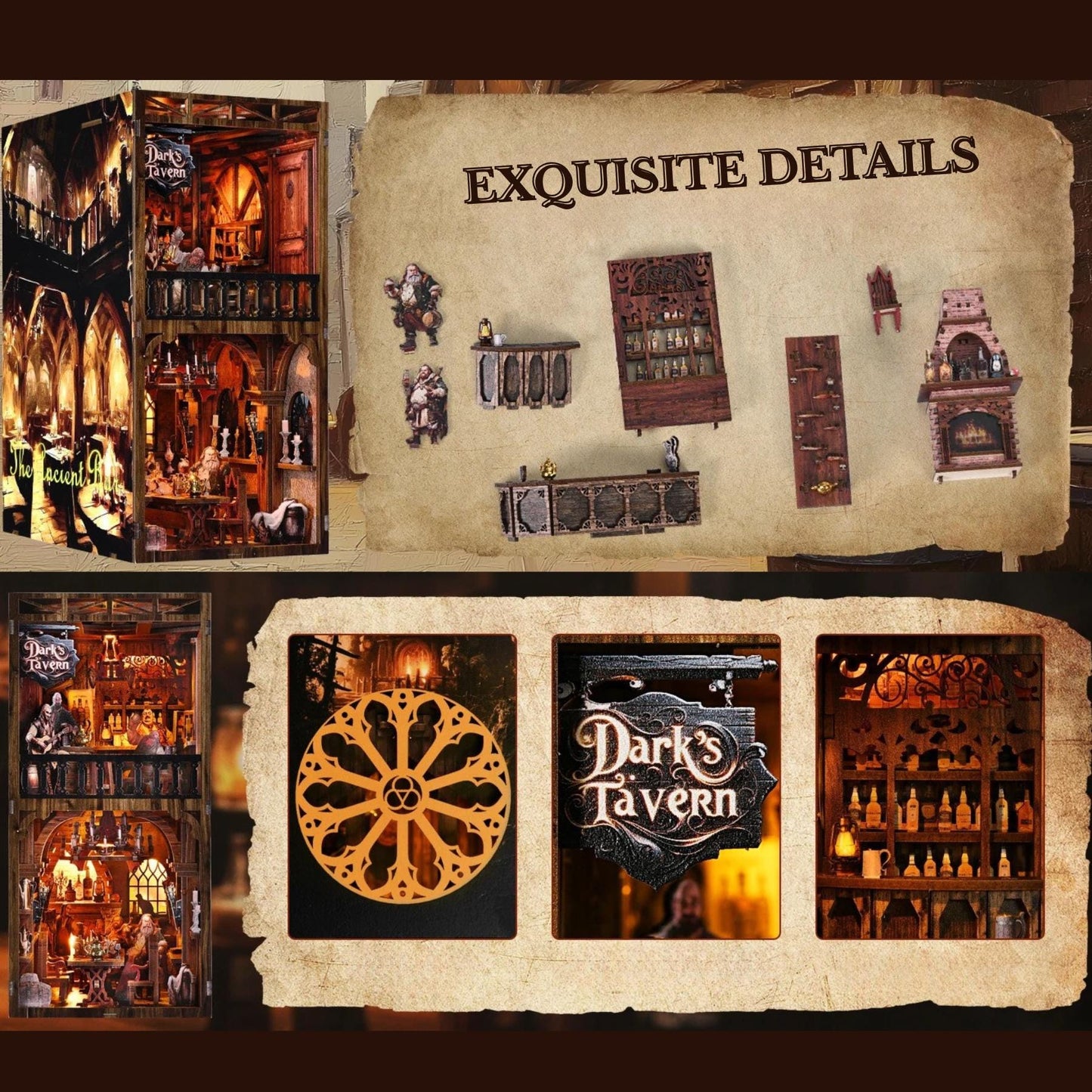 The Vintage Tavern Book nook | 3D DIY Ancient Bar Book end | Vintage styled Bookshelf insert