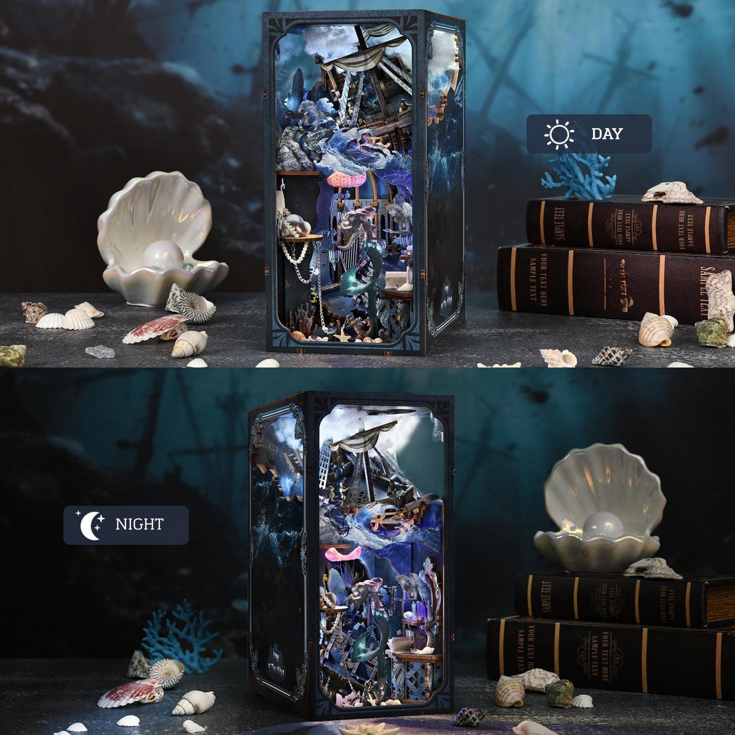 Whispers of the Siren Book Nook |The song of the sirens | 260 Pcs Miniature Bookshelf Decoration | 3D DIY Wooden Puzzle Miniature | Bookend