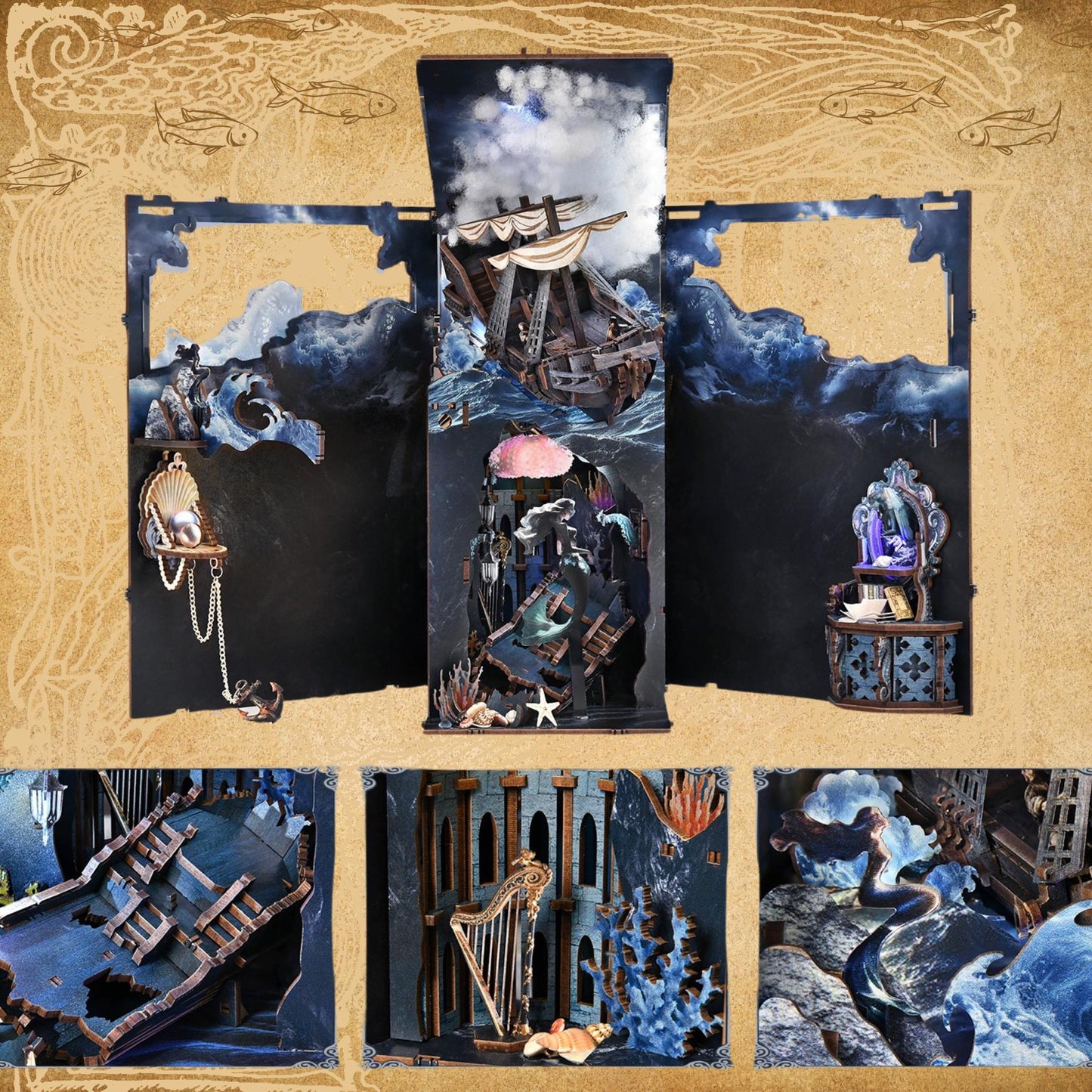 Whispers of the Siren Book Nook |The song of the sirens | 260 Pcs Miniature Bookshelf Decoration | 3D DIY Wooden Puzzle Miniature | Bookend