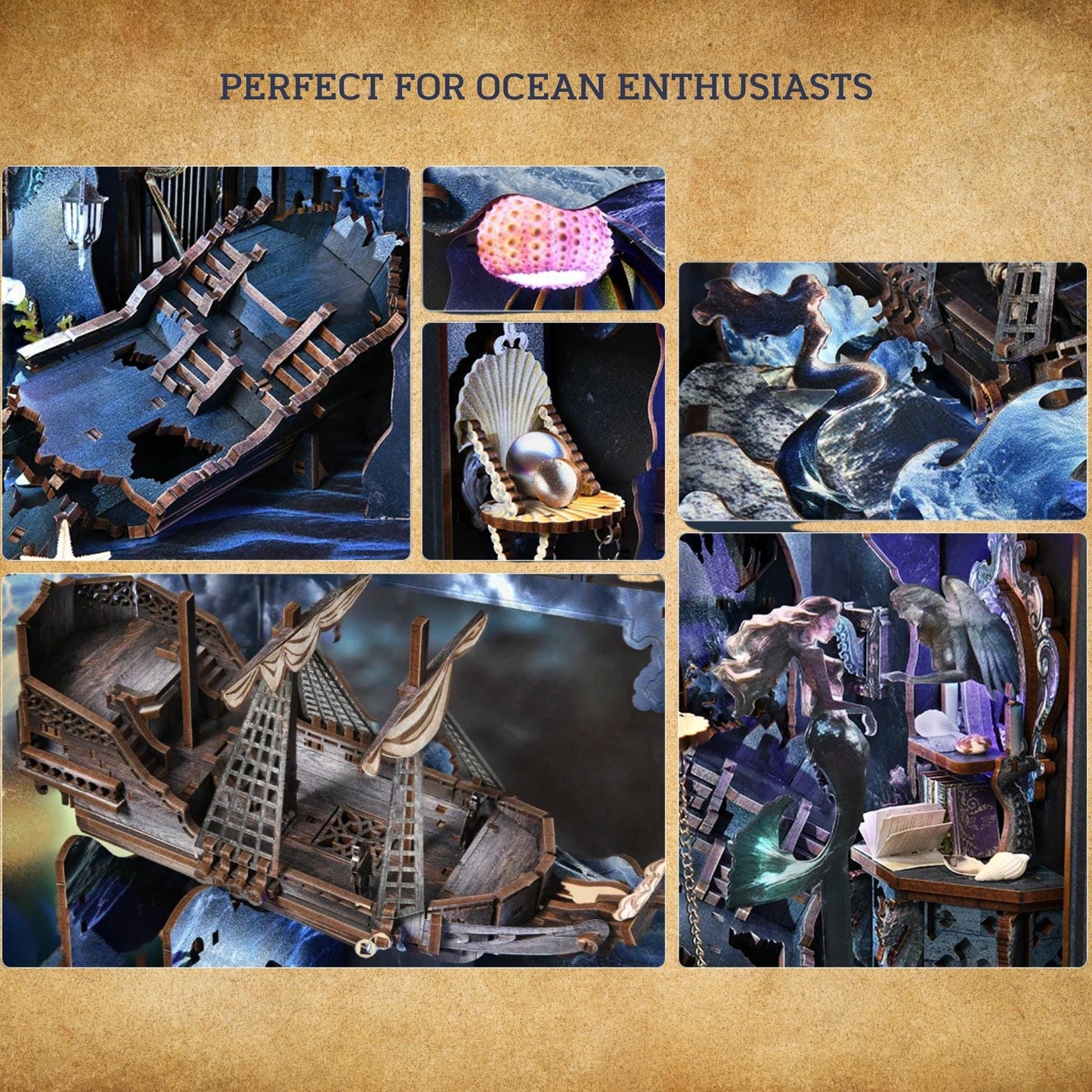 Whispers of the Siren Book Nook |The song of the sirens | 260 Pcs Miniature Bookshelf Decoration | 3D DIY Wooden Puzzle Miniature | Bookend