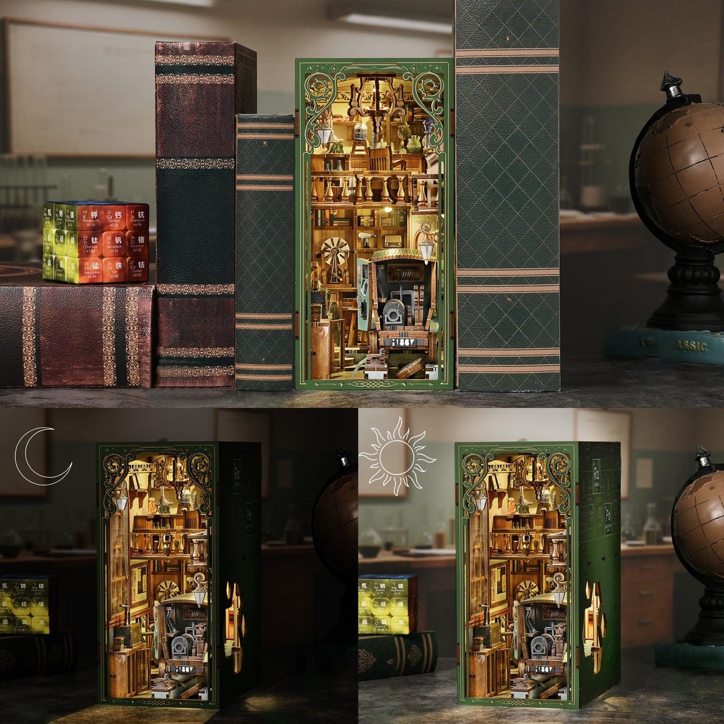 The Scientist’s Lab Book Nook | The Radium Lady Bookshelf Decoration | 3D DIY Wooden Puzzle Miniature | Perfect Bookend Gift