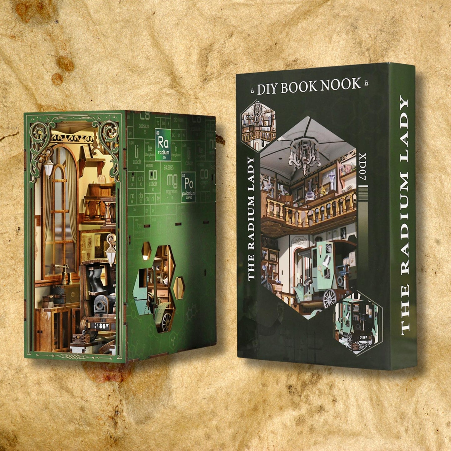 The Scientist’s Lab Book Nook | The Radium Lady Bookshelf Decoration | 3D DIY Wooden Puzzle Miniature | Perfect Bookend Gift