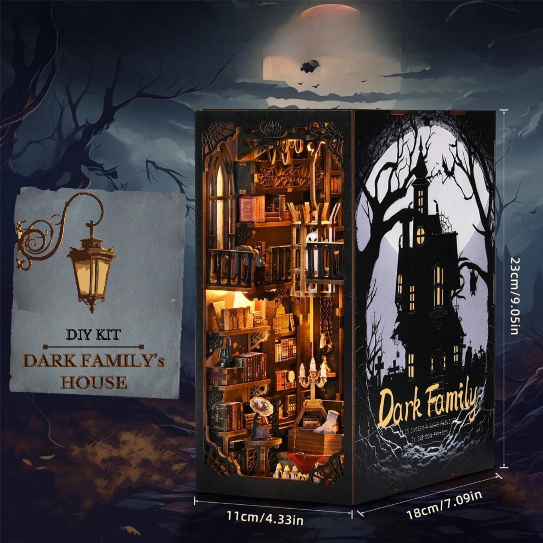 The Haunted House Book nook | 3D DIY Dark Family Book end | horror Halloween themed Bookshelf insert