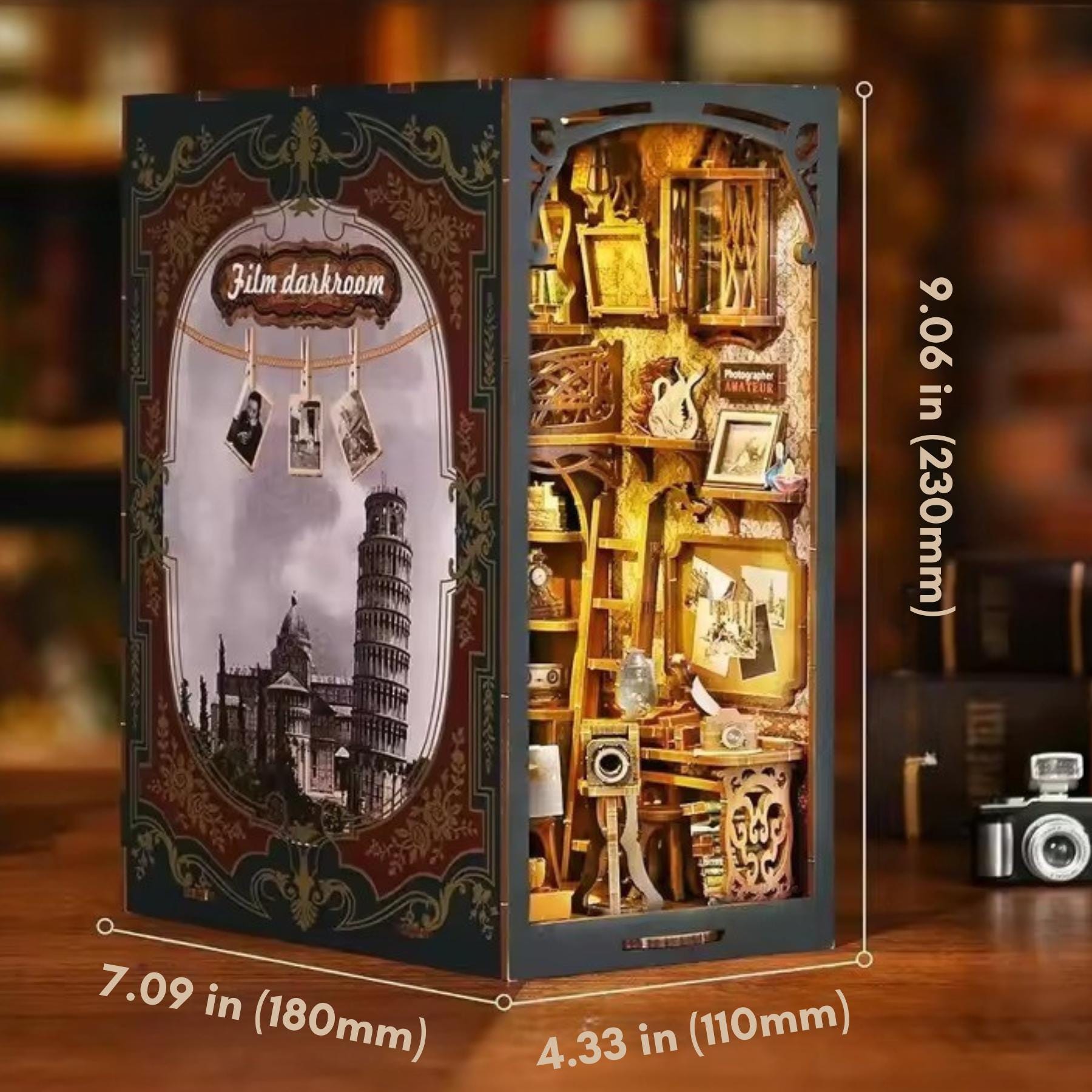 Shutter Tales from the Darkroom Book Nook | 3D DIY Film Darkroom Bookend | Vintage-Style Photography Enthusiast Bookshelf Insert