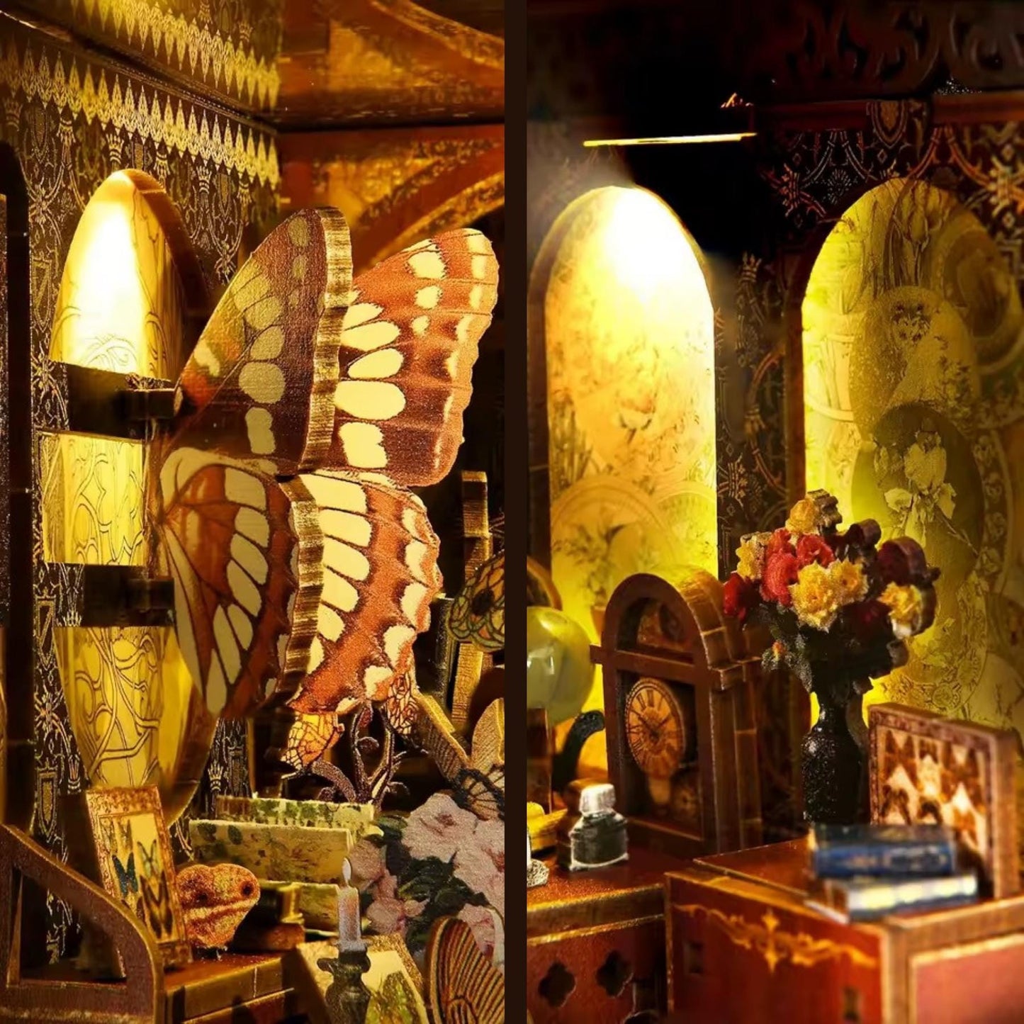 Butterfly Cabinet Book Nook | 3D DIY Butterfly Collection Room Bookend | Vintage-Style Butterflies Enthusiast Bookshelf Insert