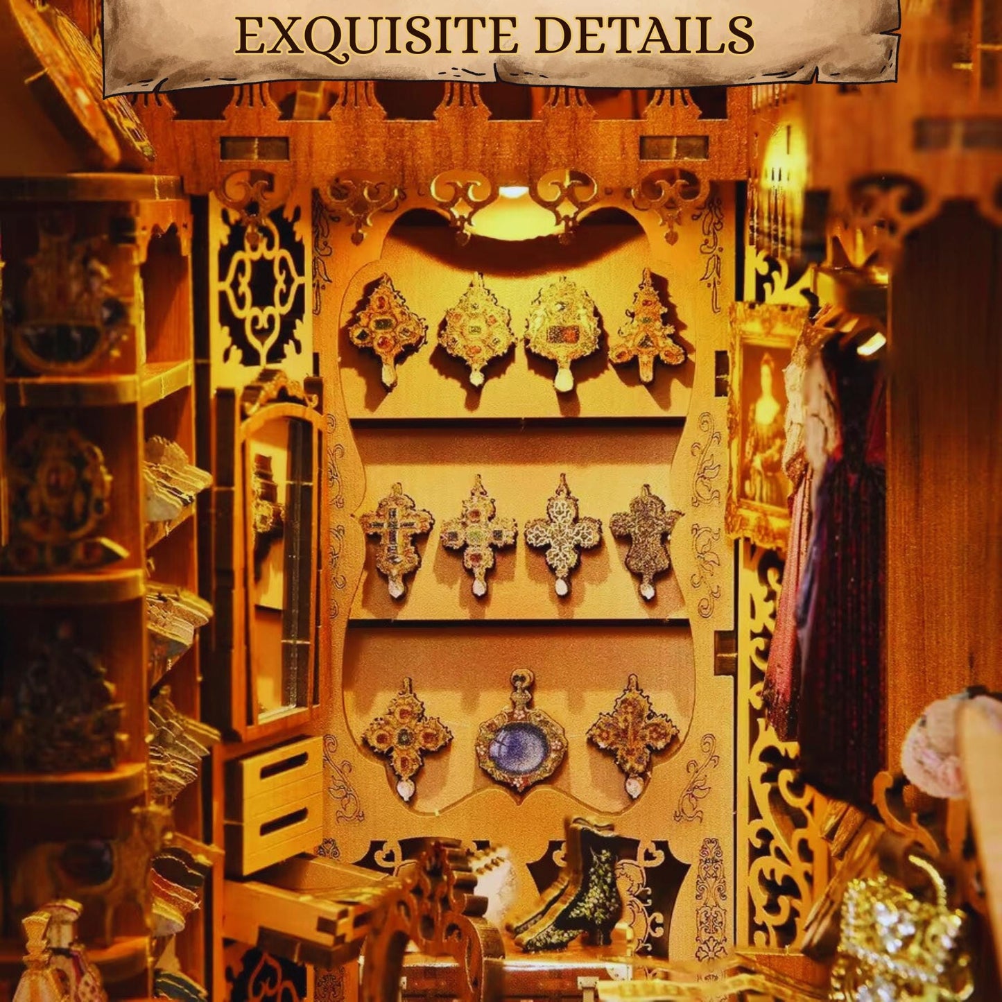 The Duchess’s Secret Wardrobe Book Nook | 3D DIY Fashion Collection Room Bookend | Vintage-Style  Bookshelf Insert