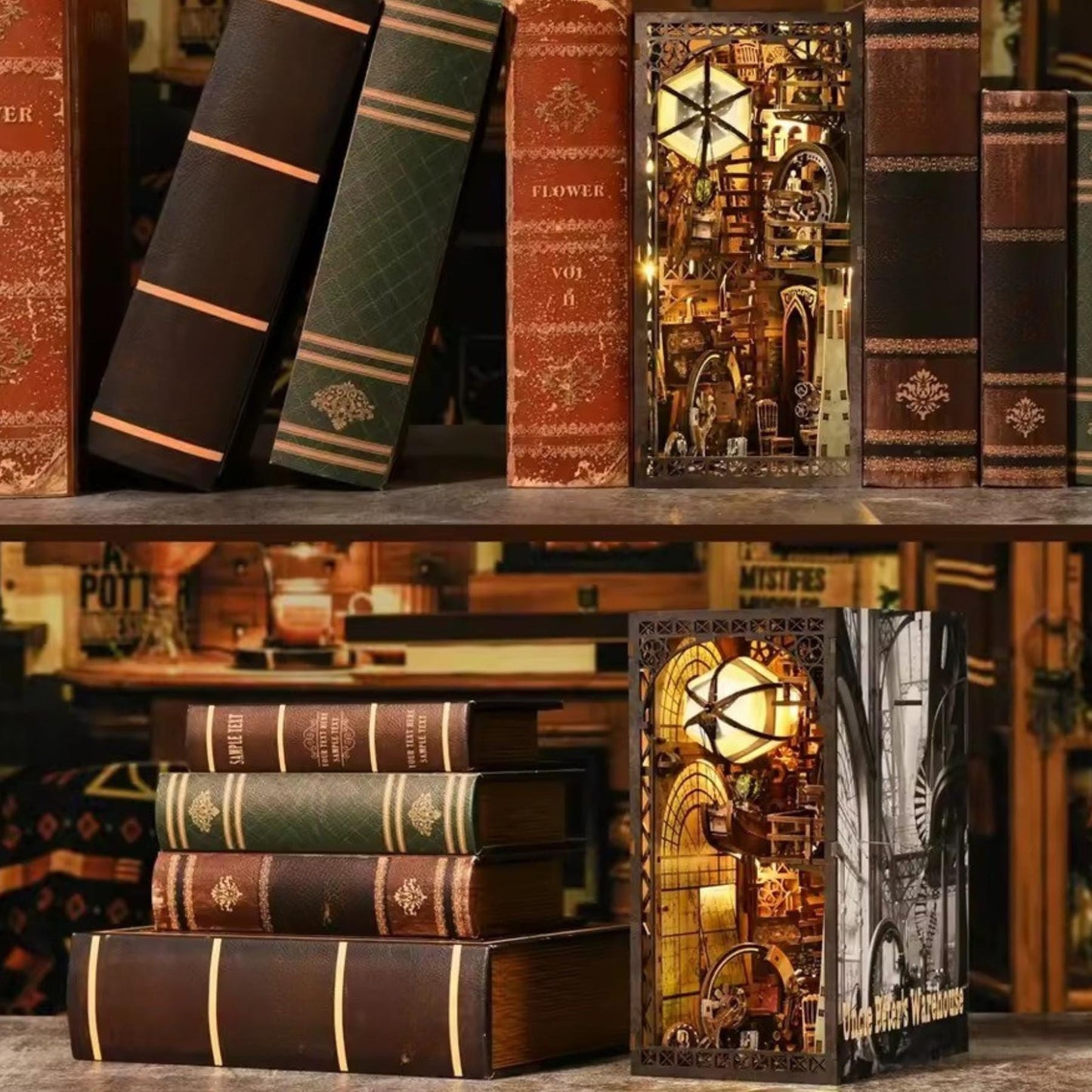 The Secret Workshop Book Nook | Uncle Peter’s Warehouse 3D DIY Book ends | Bookshelf Insert