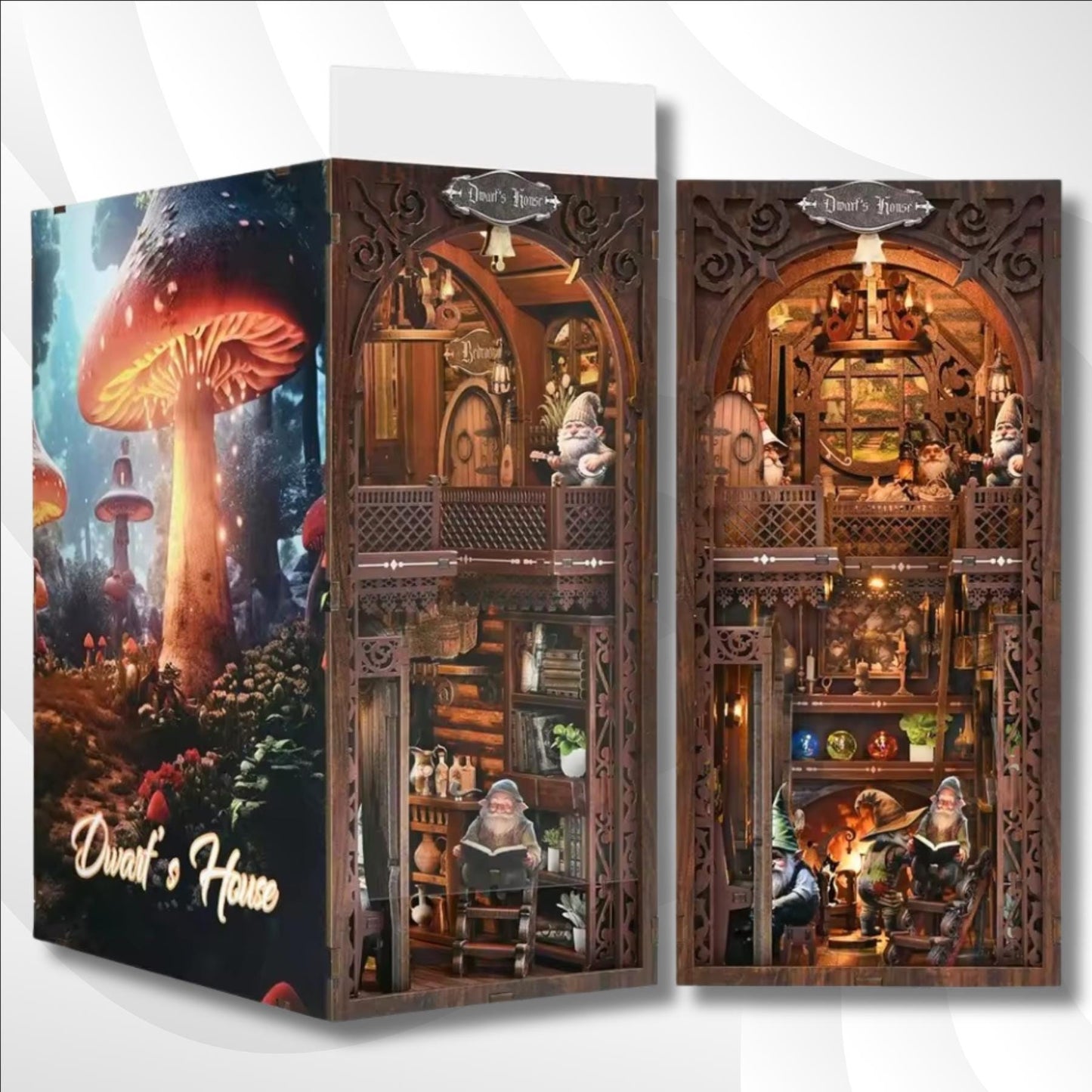 The Enchanted Gnome Book Nook | Dwarf’s House 3D DIY Bookshelf Insert | Book ends