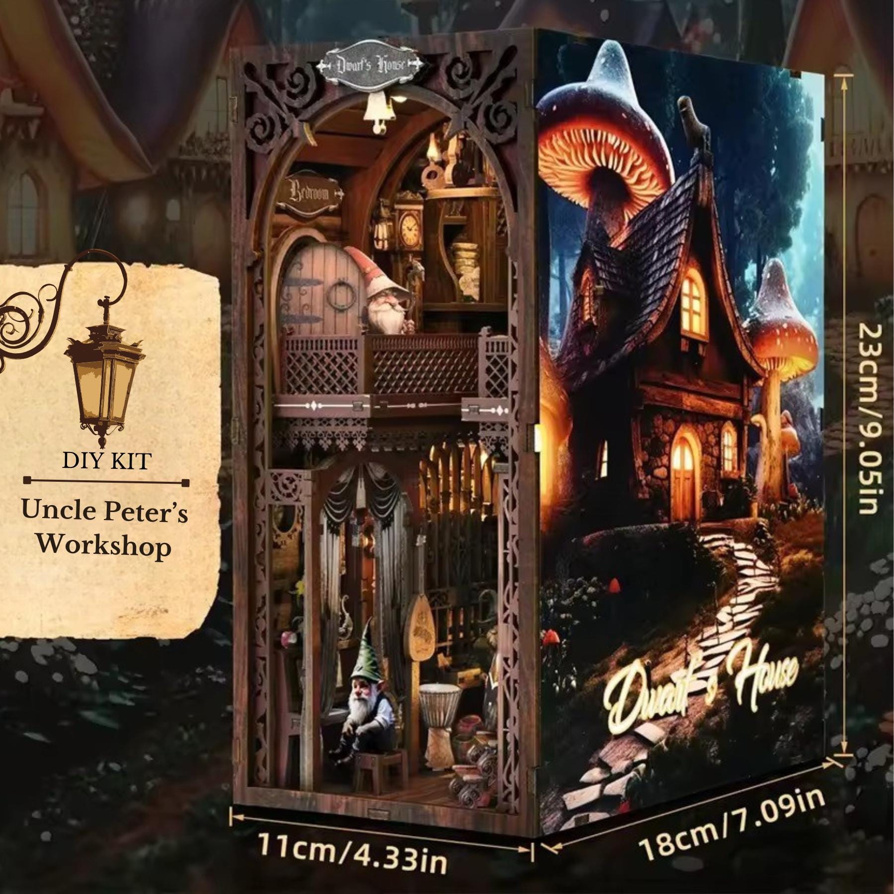 The Enchanted Gnome Book Nook | Dwarf’s House 3D DIY Bookshelf Insert | Book ends