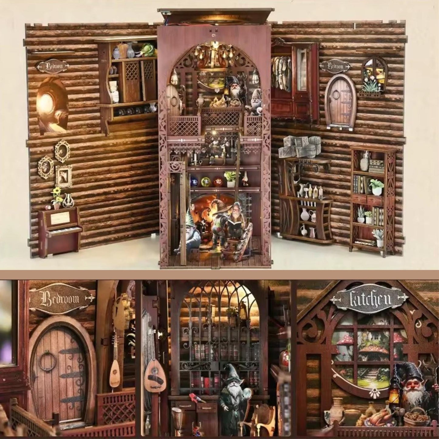 The Enchanted Gnome Book Nook | Dwarf’s House 3D DIY Bookshelf Insert | Book ends