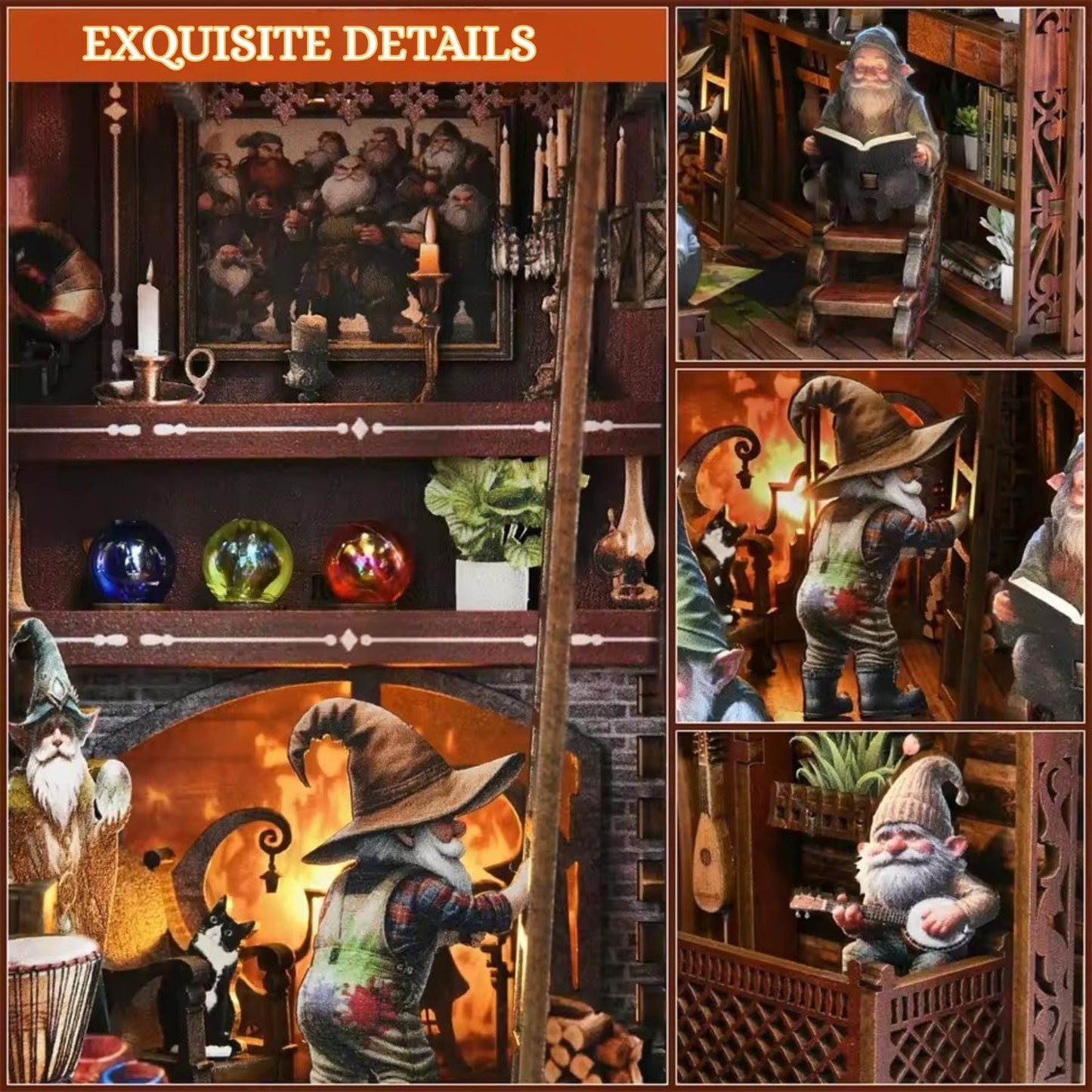 The Enchanted Gnome Book Nook | Dwarf’s House 3D DIY Bookshelf Insert | Book ends