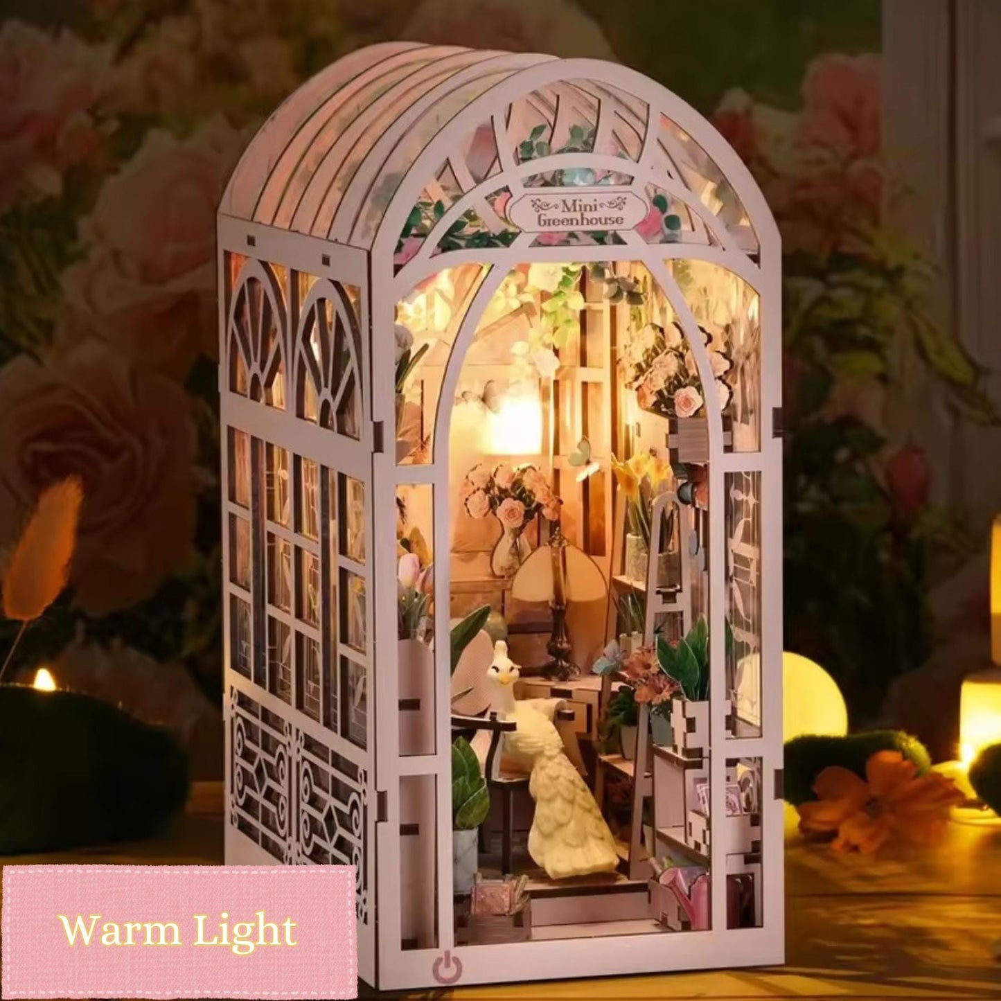 The Girly Green House Book Nook | 3D DIY Mini Green House Bookshelf Insert | Book ends