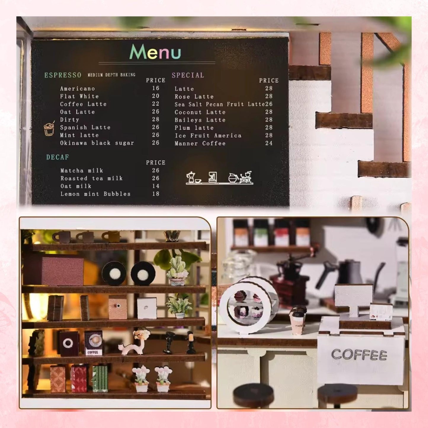 Brew & Bloom Hideaway Book Nook | 3D DIY Cozy Coffee Garden Bookshelf Insert | Book ends