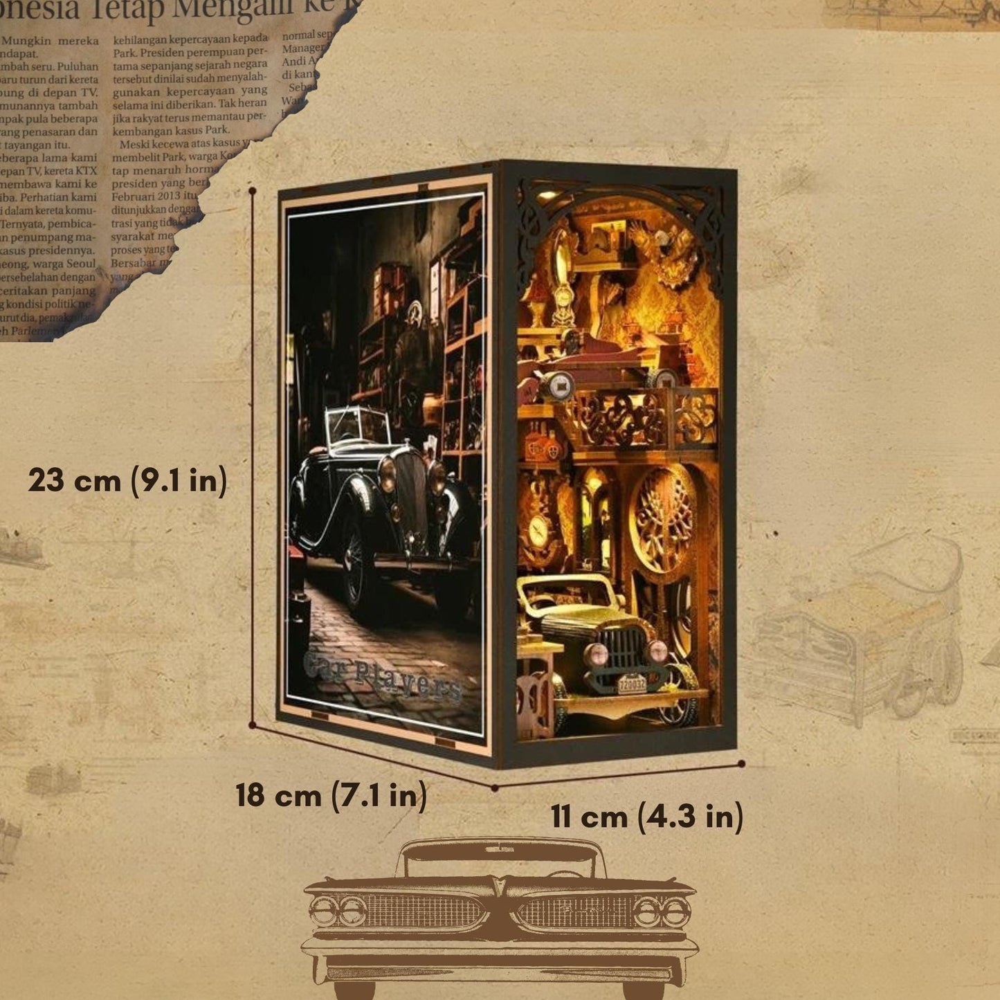 The Retro Drive Book nook | 3D DIY Car players Book end | Vintage styled Bookshelf insert